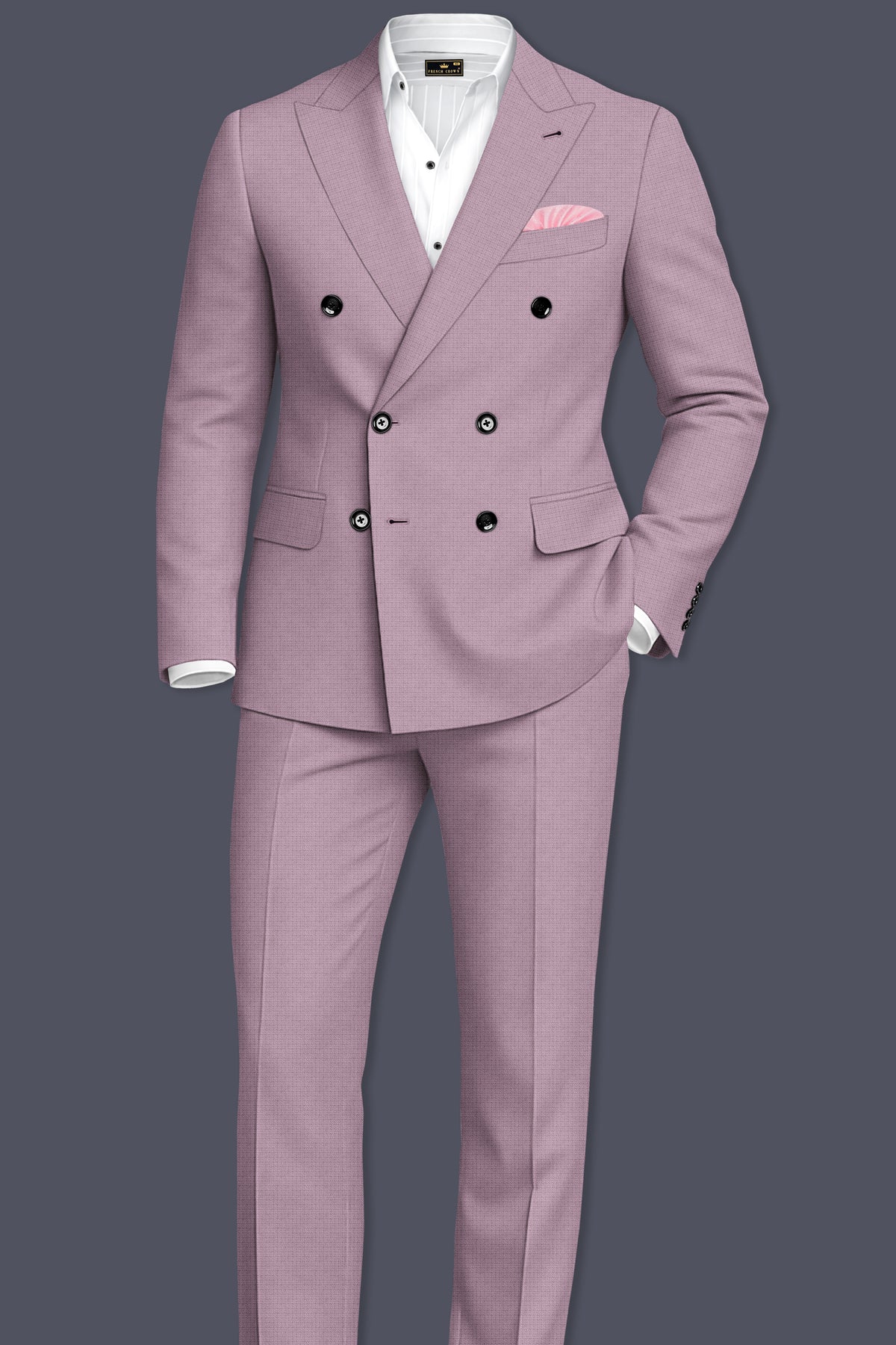 Regalia-Mountbatten Pink Diamond Textured Wool Rich Slight Stretch Double Breasted Blazer