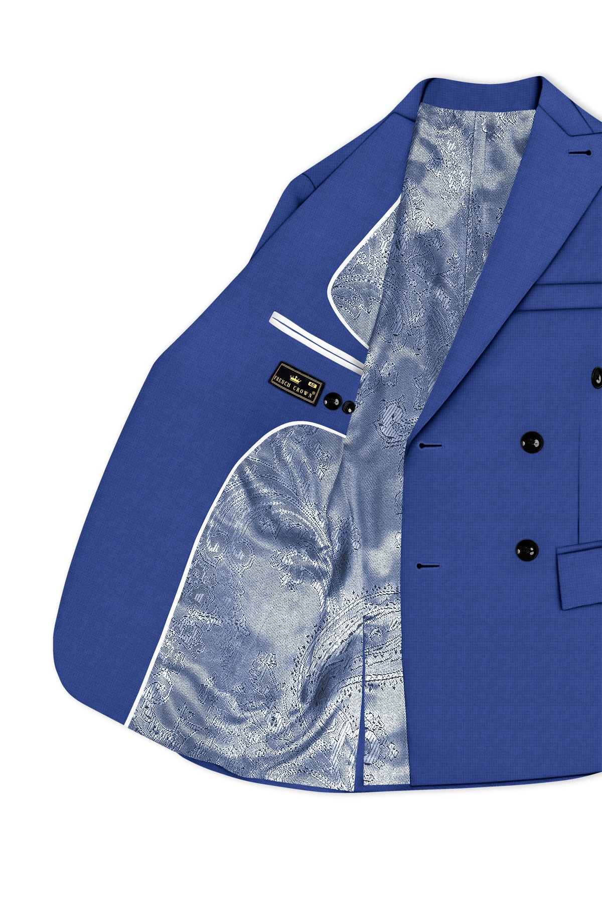 Aurelio-Chambray Blue Diamond Textured Wool Rich Slight Stretch Double Breasted Blazer