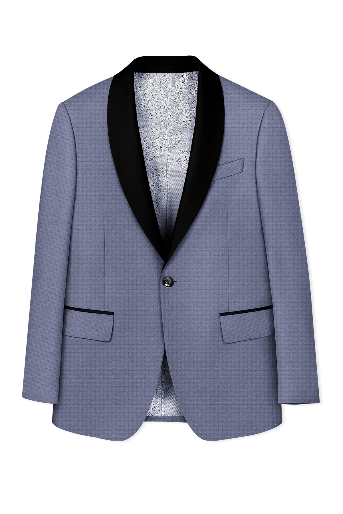 Graphite-Shuttle Gray Diamond Textured Wool Rich Slight Stretch Tuxedo Blazer