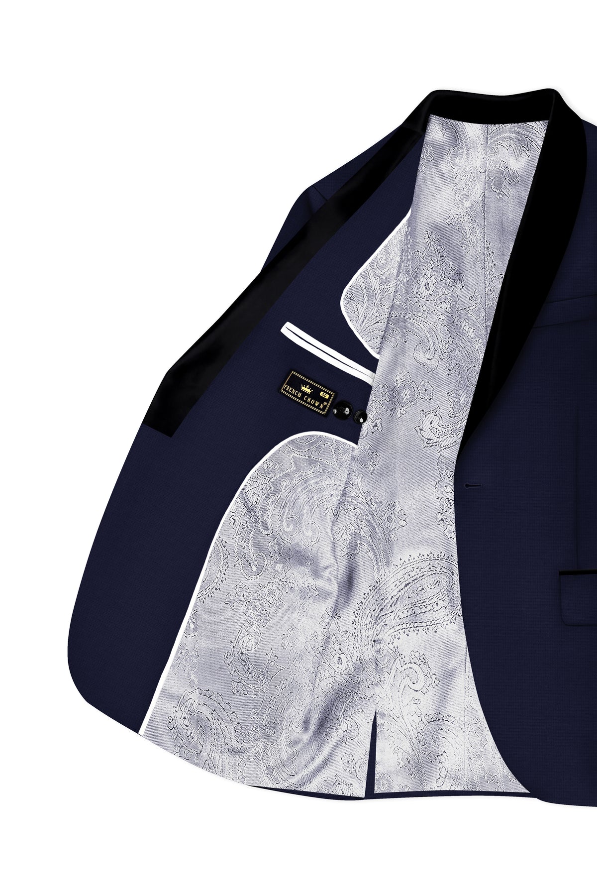 Nocturne-Mirage Navy Diamond Textured Wool Rich Slight Stretch Tuxedo Blazer