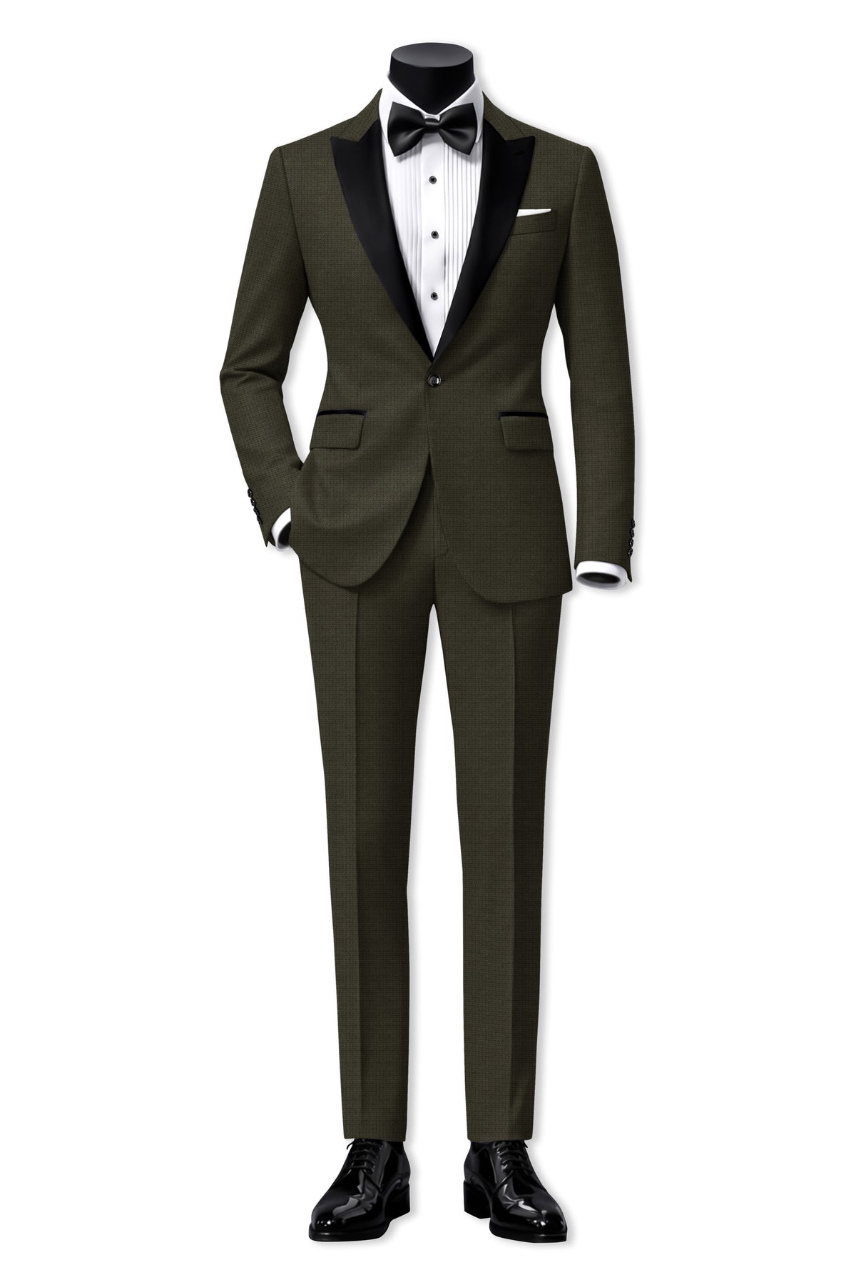 Prestige-Zeus Green Diamond Textured Wool Rich Slight Stretch Peak Lapel Tuxedo Blazer