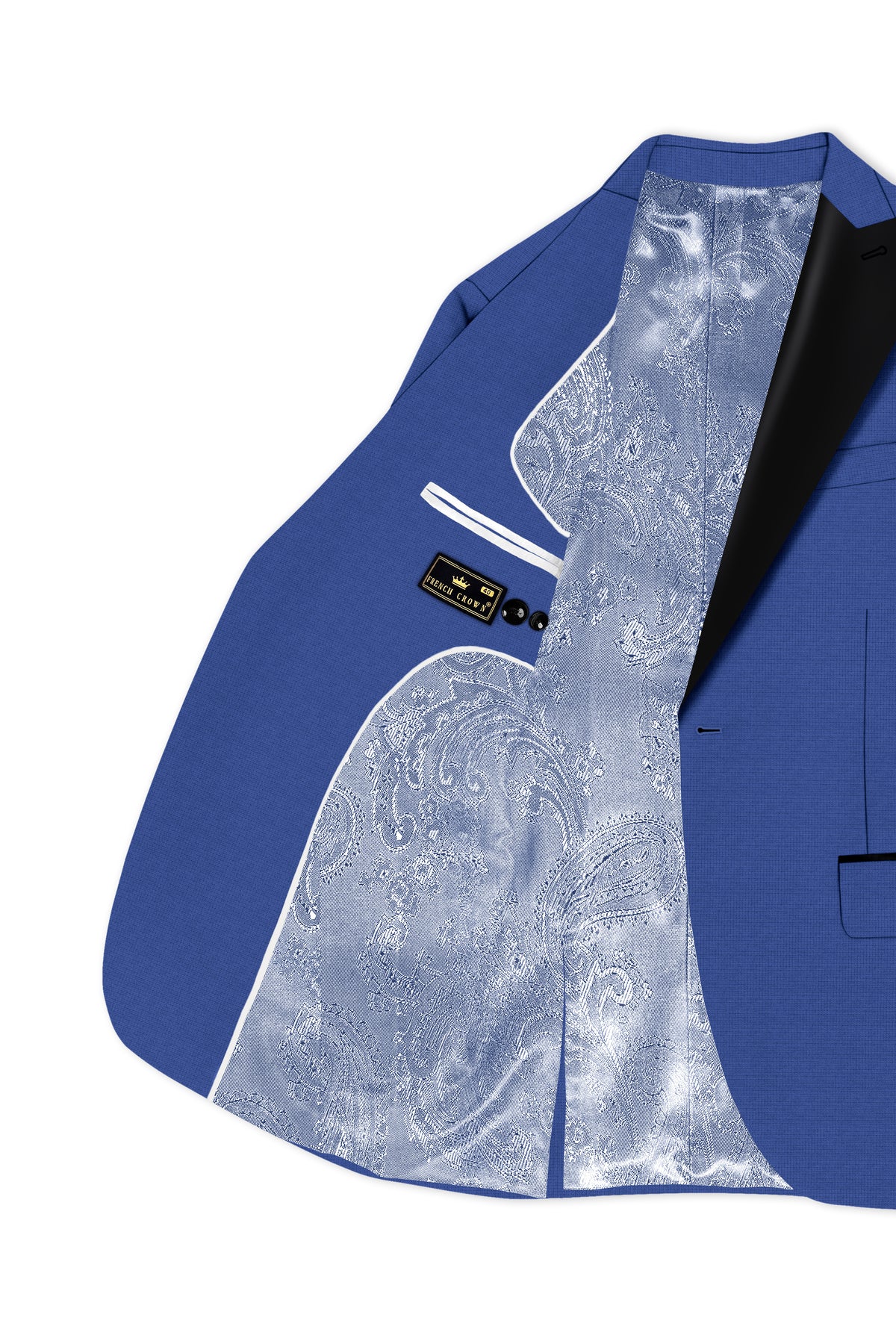 Aurelio-Chambray Blue Diamond Textured Wool Rich Slight Stretch Peak Lapel Tuxedo Blazer