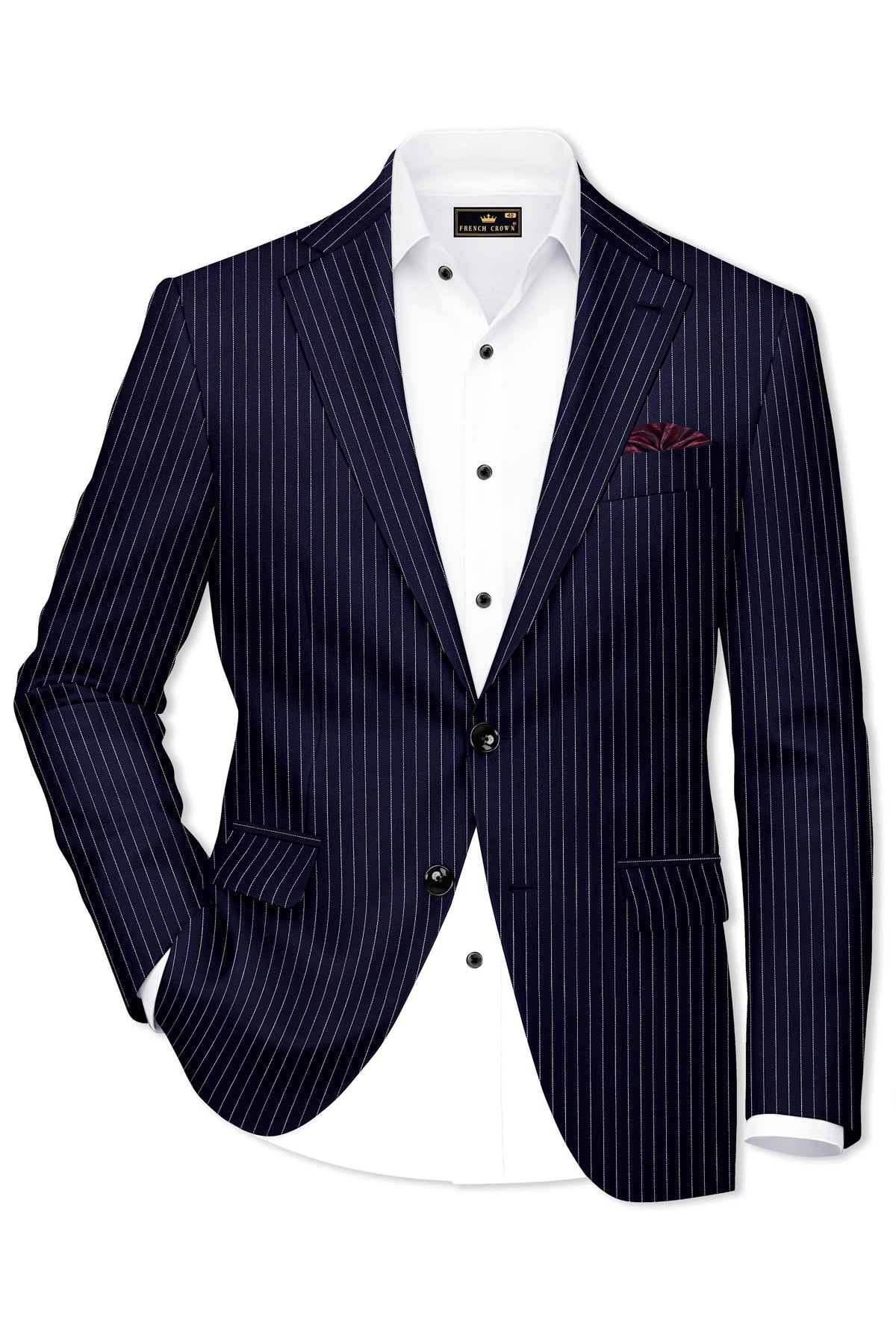 Mariner-Denim Blue And Bright White Chalk Striped Wool Rich Wrinkle-Free Fluid Drape Fabric Single Breasted Blazer