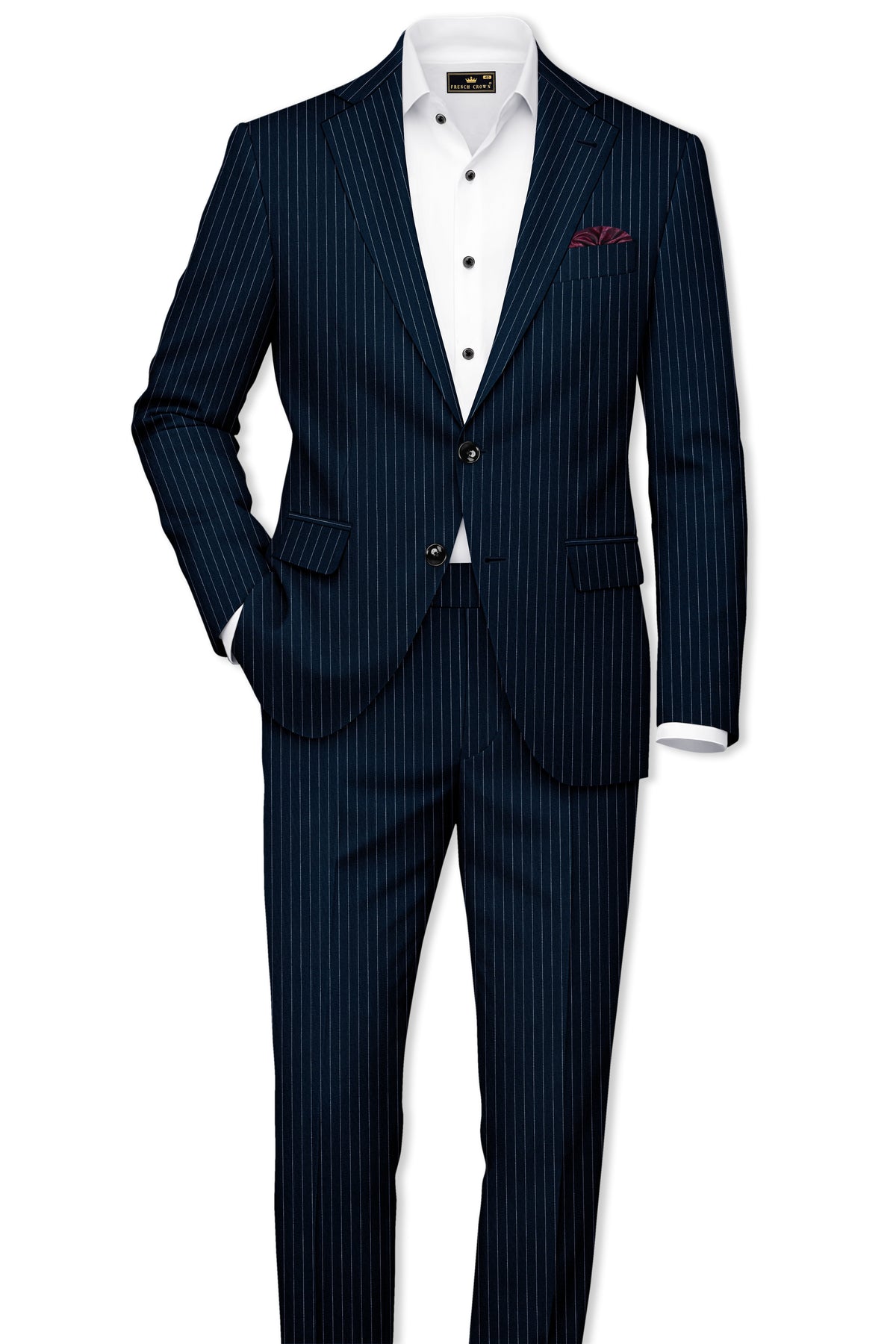 Zenith-Imperial Teal Green And Bright White Chalk Striped Wool Rich Wrinkle-Free Fluid Drape Fabric Single Breasted Blazer
