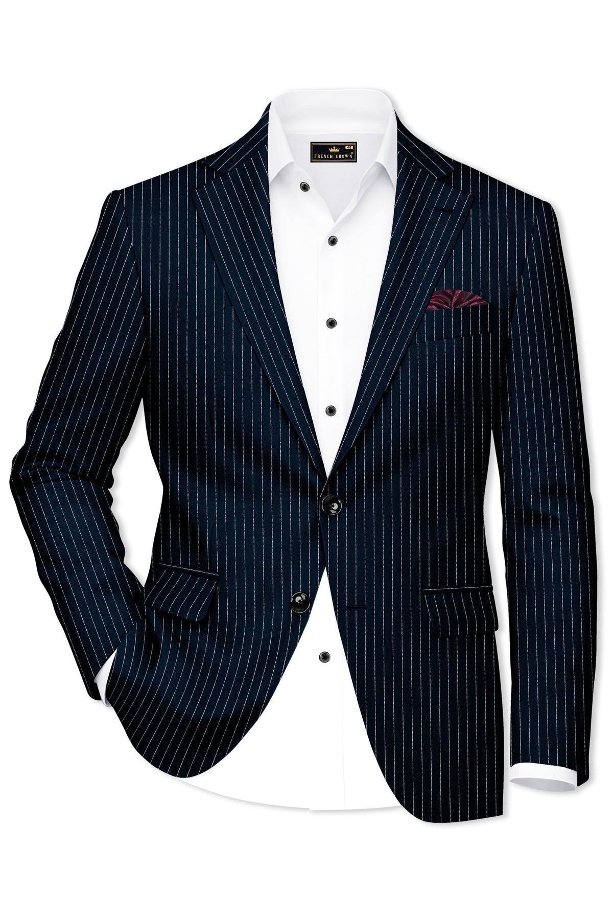 Zenith-Imperial Teal Green And Bright White Chalk Striped Wool Rich Wrinkle-Free Fluid Drape Fabric Single Breasted Blazer