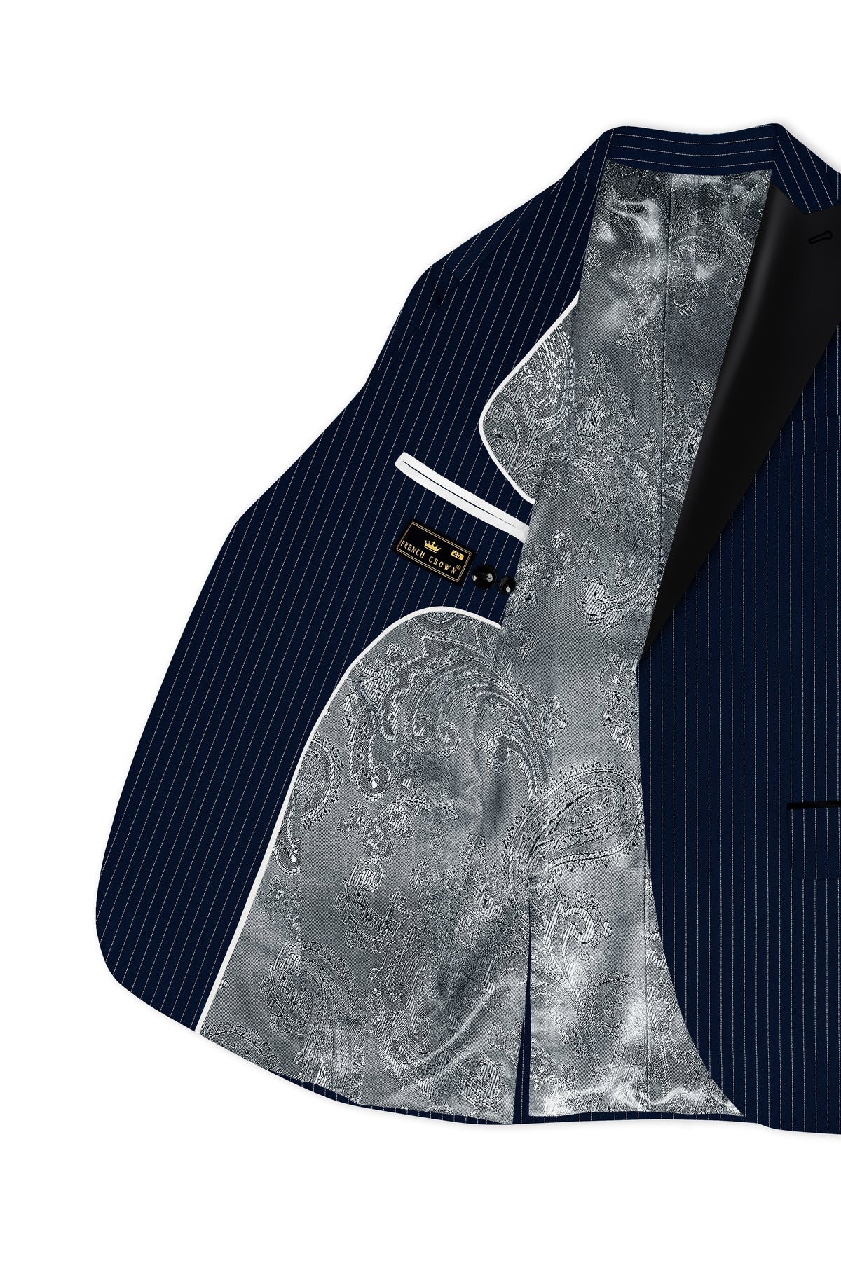 Zenith-Imperial Teal Green And Bright White Chalk Striped Wool Rich Wrinkle-Free Fluid Drape Fabric Peak Lapel Tuxedo Blazer