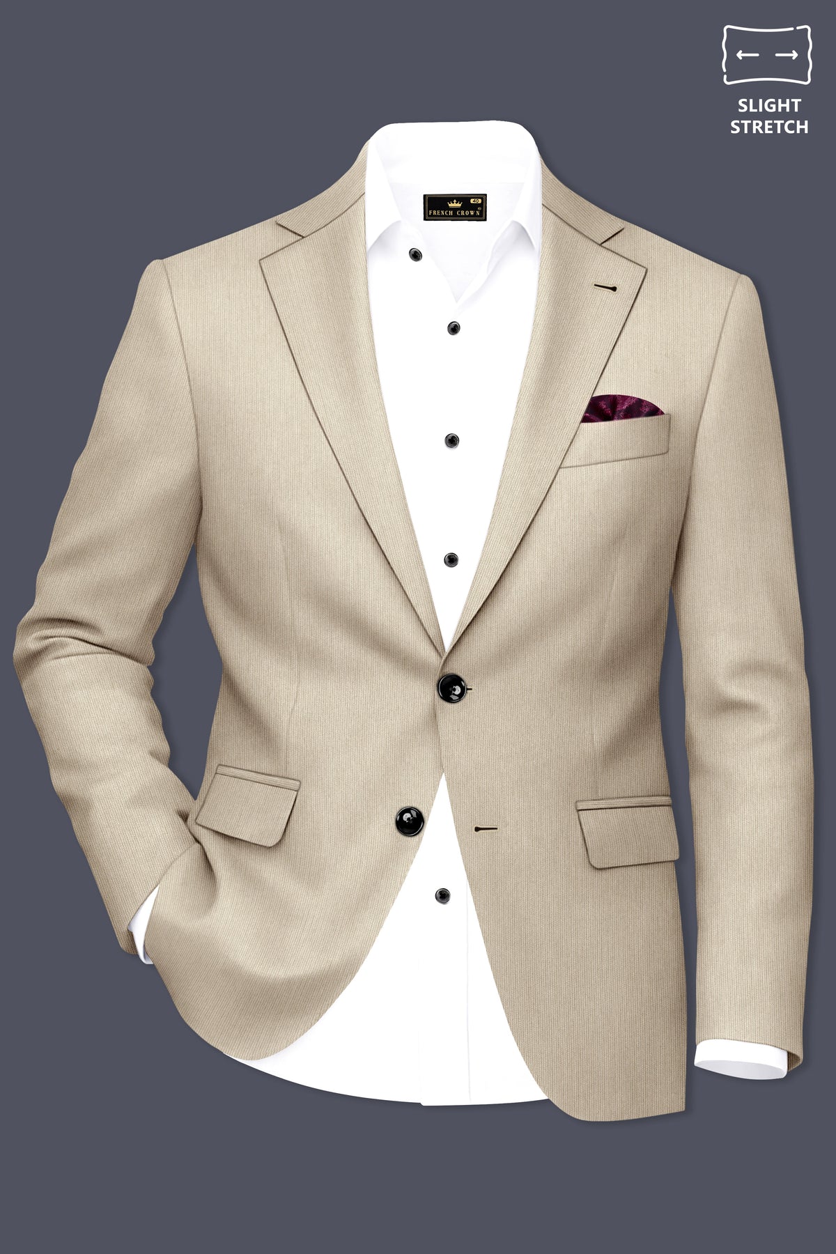 Ivoria-Vanilla Cream Diamond Textured Wool Rich Slight Stretch Single Breasted Blazer