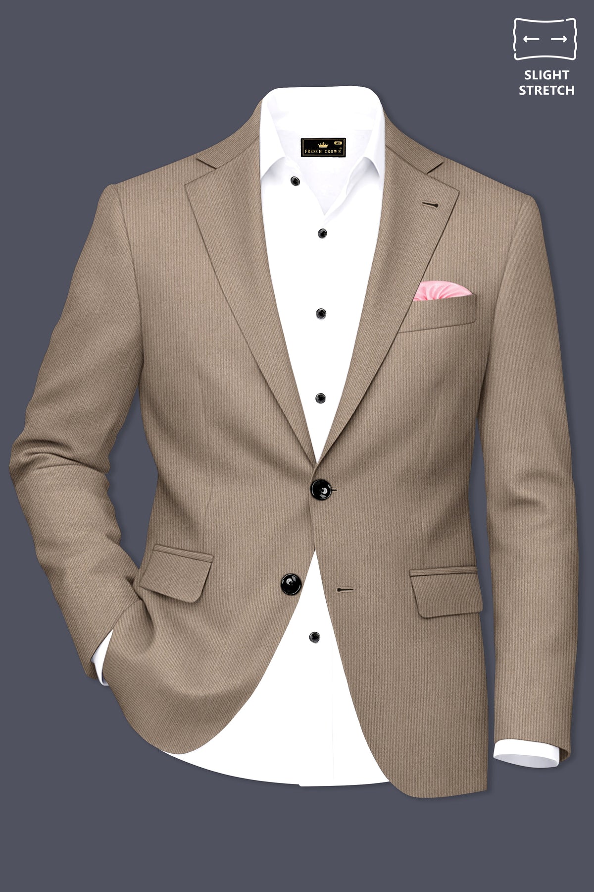 Terran-Sandrift Brown Diamond Textured Wool Rich Slight Stretch Single Breasted Blazer