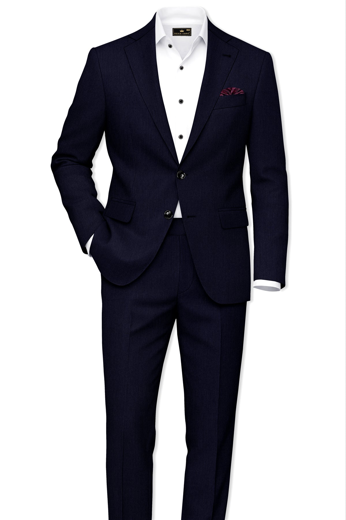 Valmont-Navy Blue Diamond Textured Wool Rich Slight Stretch Single Breasted Blazer