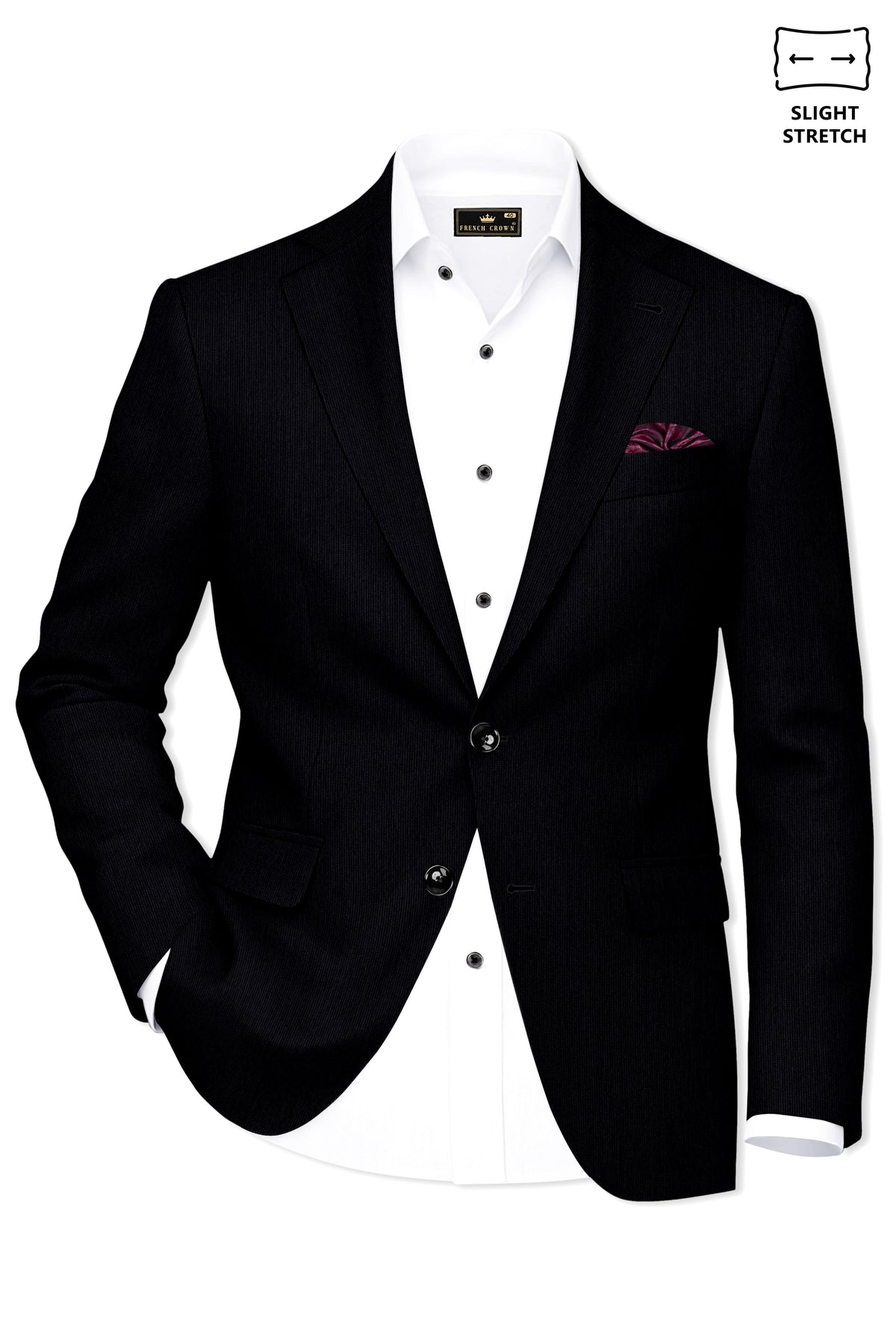 Onyx-Jade Black Diamond Textured Wool Rich Slight Stretch Single Breasted Blazer