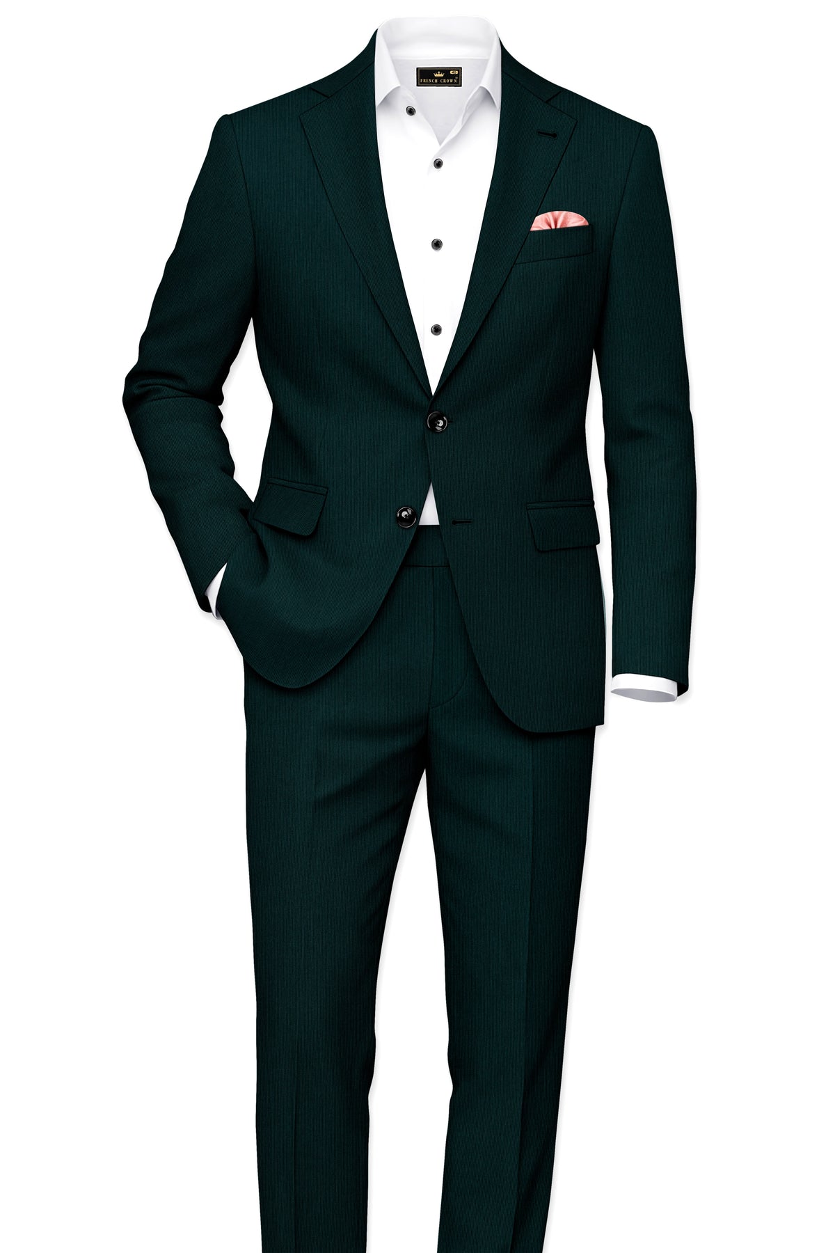 Viridian-Burnham Green Diamond Textured Wool Rich Slight Stretch Single Breasted Blazer