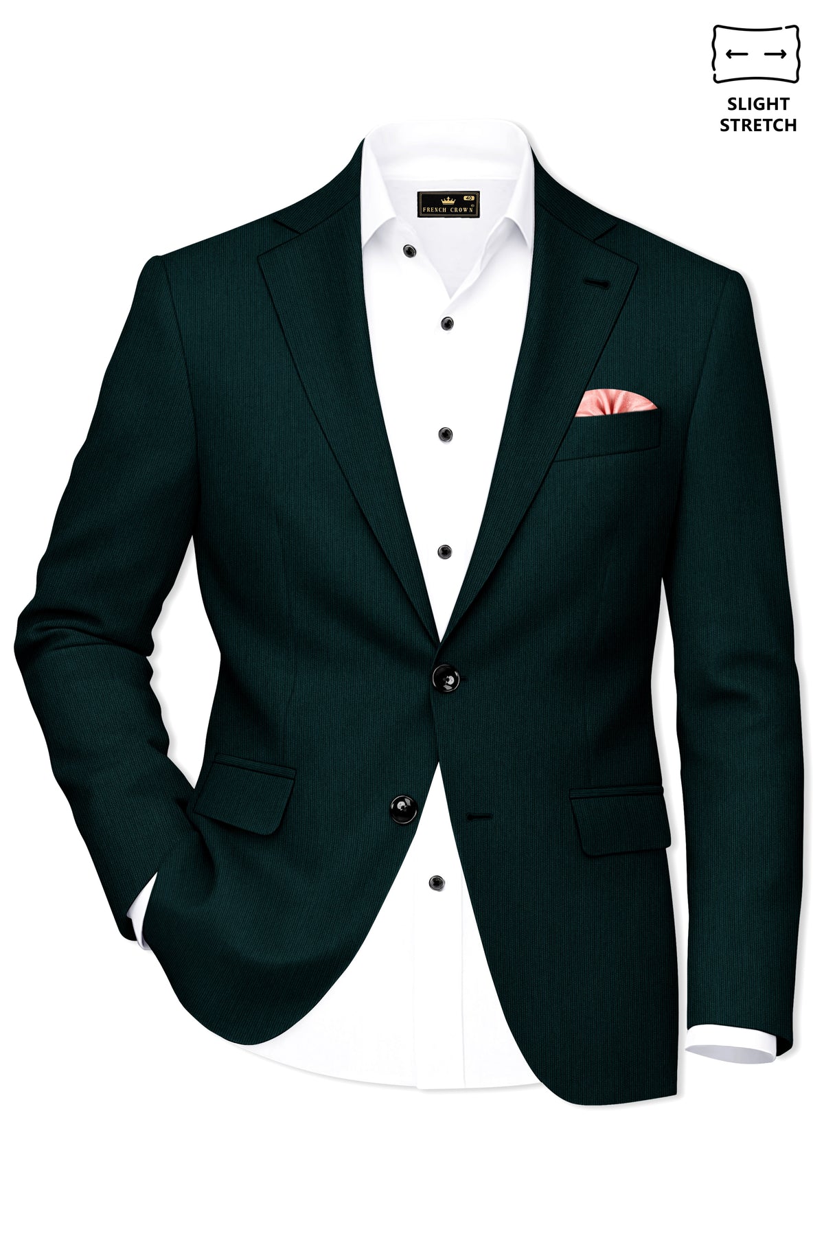 Viridian-Burnham Green Diamond Textured Wool Rich Slight Stretch Single Breasted Blazer