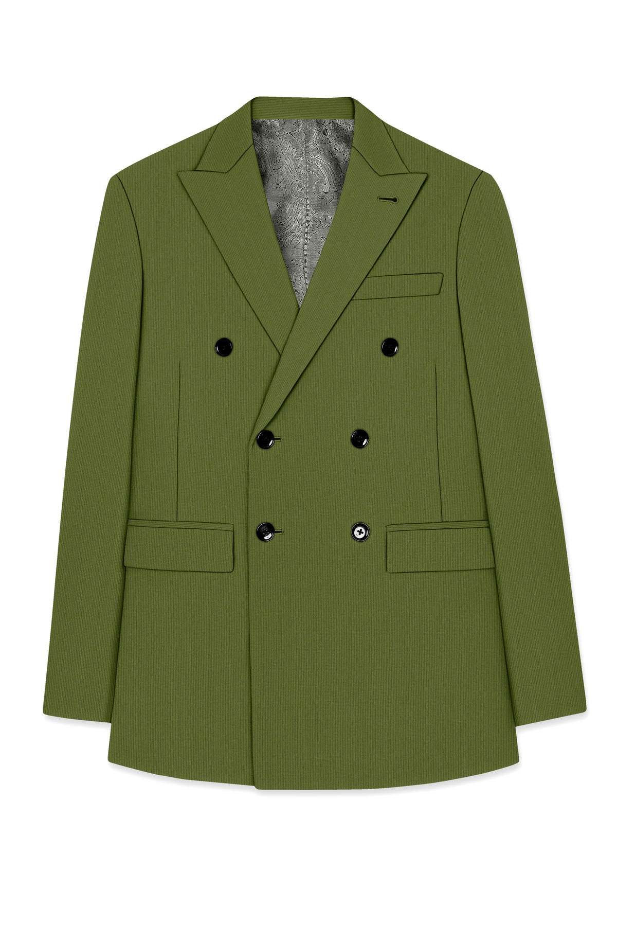Hunter-Muddy Green Diamond Textured Wool Rich Slight Stretch Double Breasted Blazer