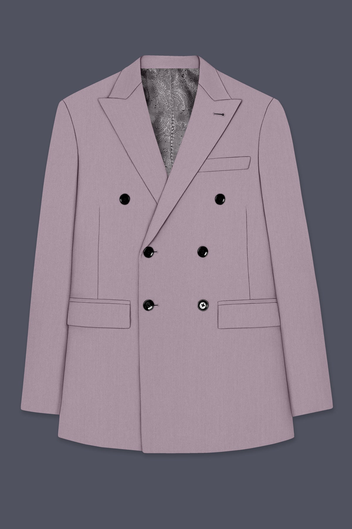 Celeste-Martini Pink Diamond Textured Wool Rich Slight Stretch Double Breasted Blazer