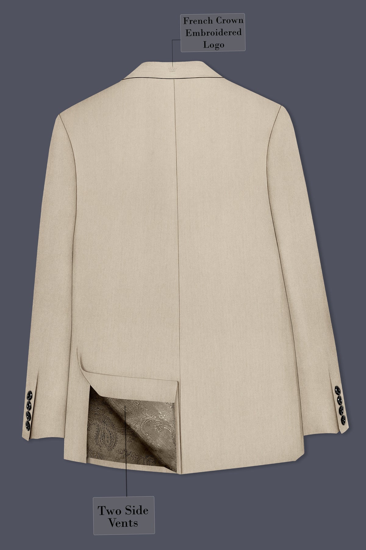 Ivoria-Vanilla Cream Diamond Textured Wool Rich Slight Stretch Double Breasted Blazer