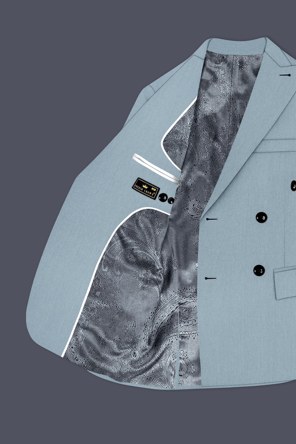 Sterling-Cadet Gray Diamond Textured Wool Rich Slight Stretch Double Breasted Blazer