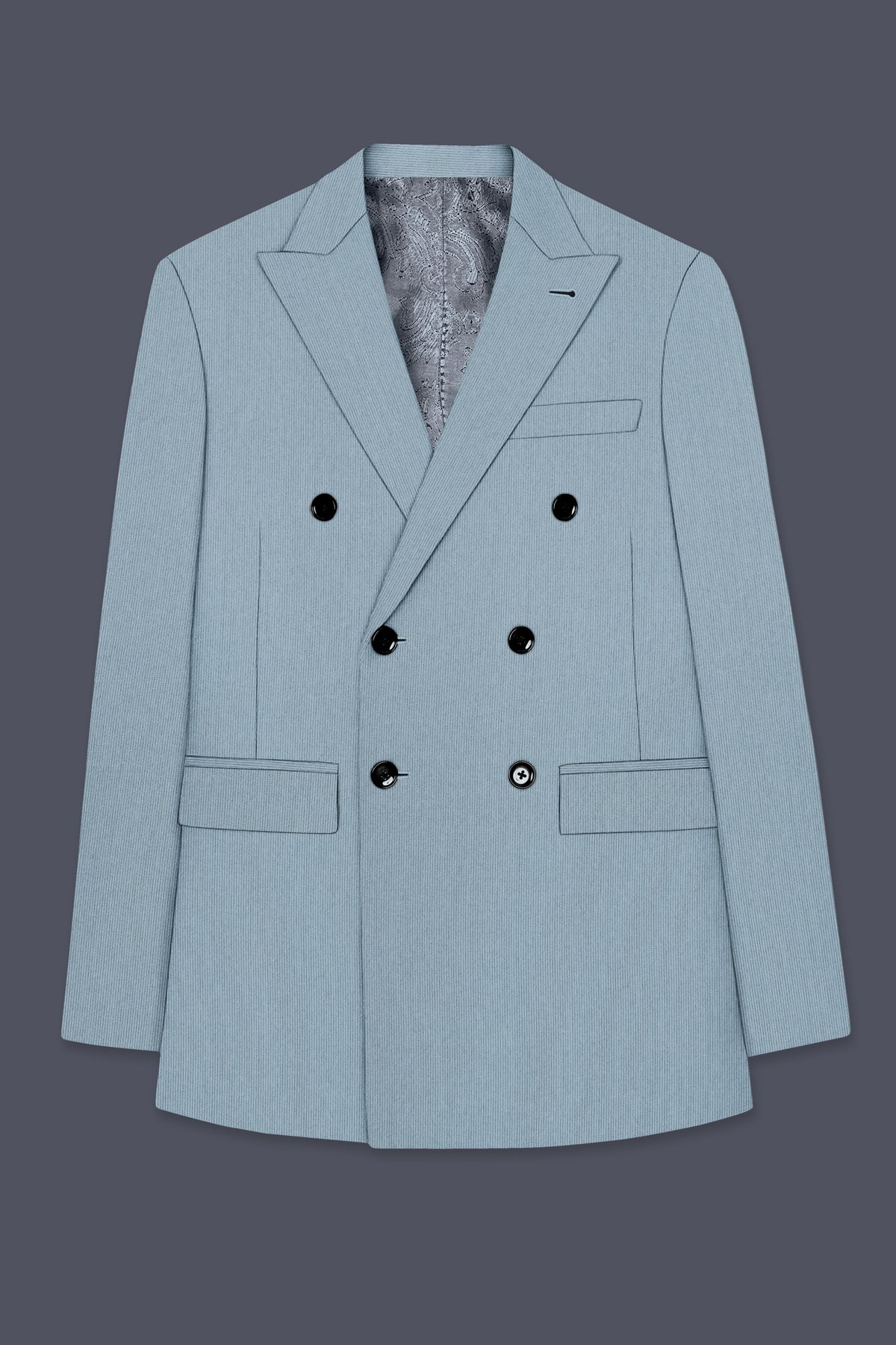 Sterling-Cadet Gray Diamond Textured Wool Rich Slight Stretch Double Breasted Blazer