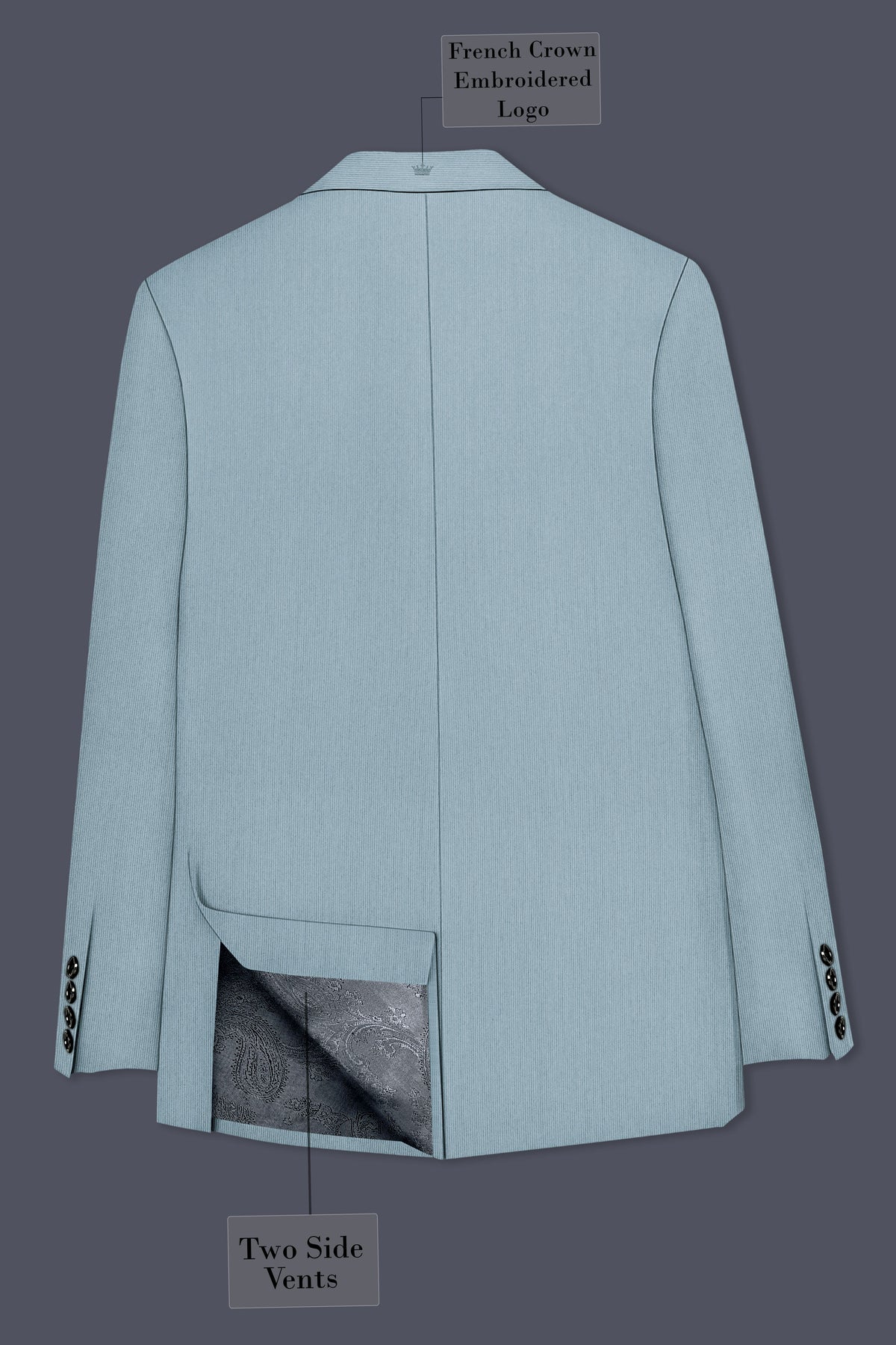 Sterling-Cadet Gray Diamond Textured Wool Rich Slight Stretch Double Breasted Blazer