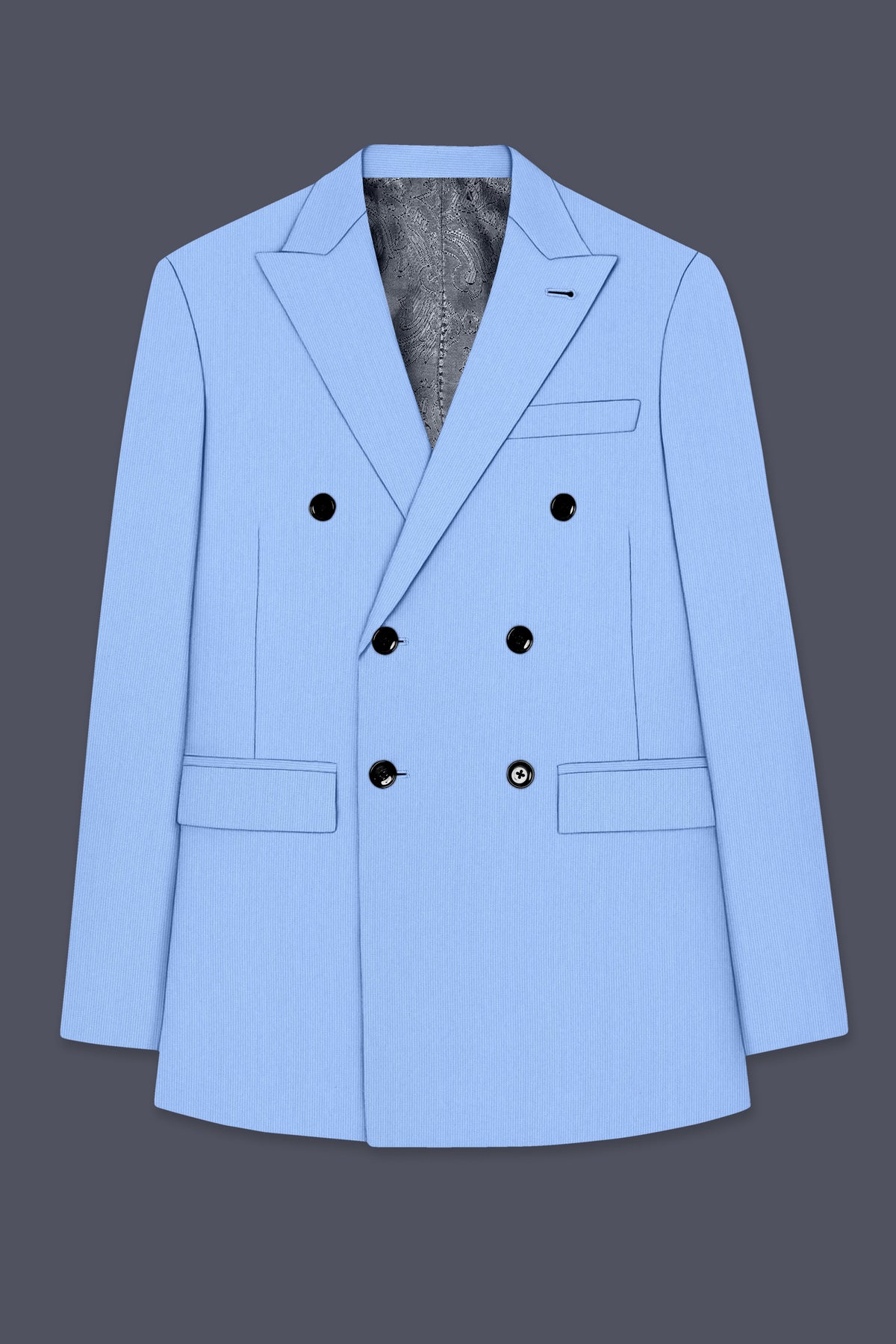 Cobalt-Jordy Blue Diamond Textured Wool Rich Slight Stretch Double Breasted Blazer