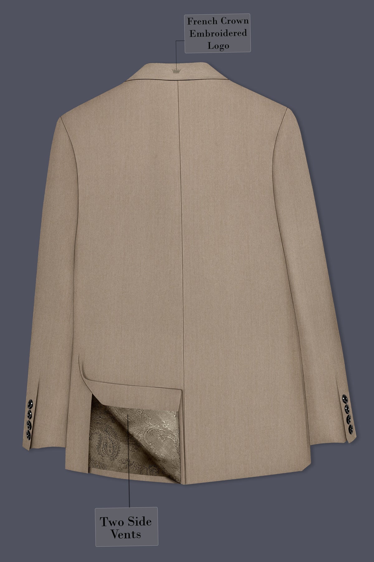 Terran-Sandrift Brown Diamond Textured Wool Rich Slight Stretch Double Breasted Blazer