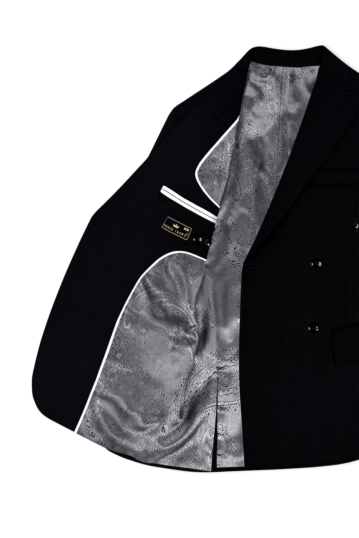 Onyx-Jade Black Diamond Textured Wool Rich Slight Stretch Double Breasted Blazer