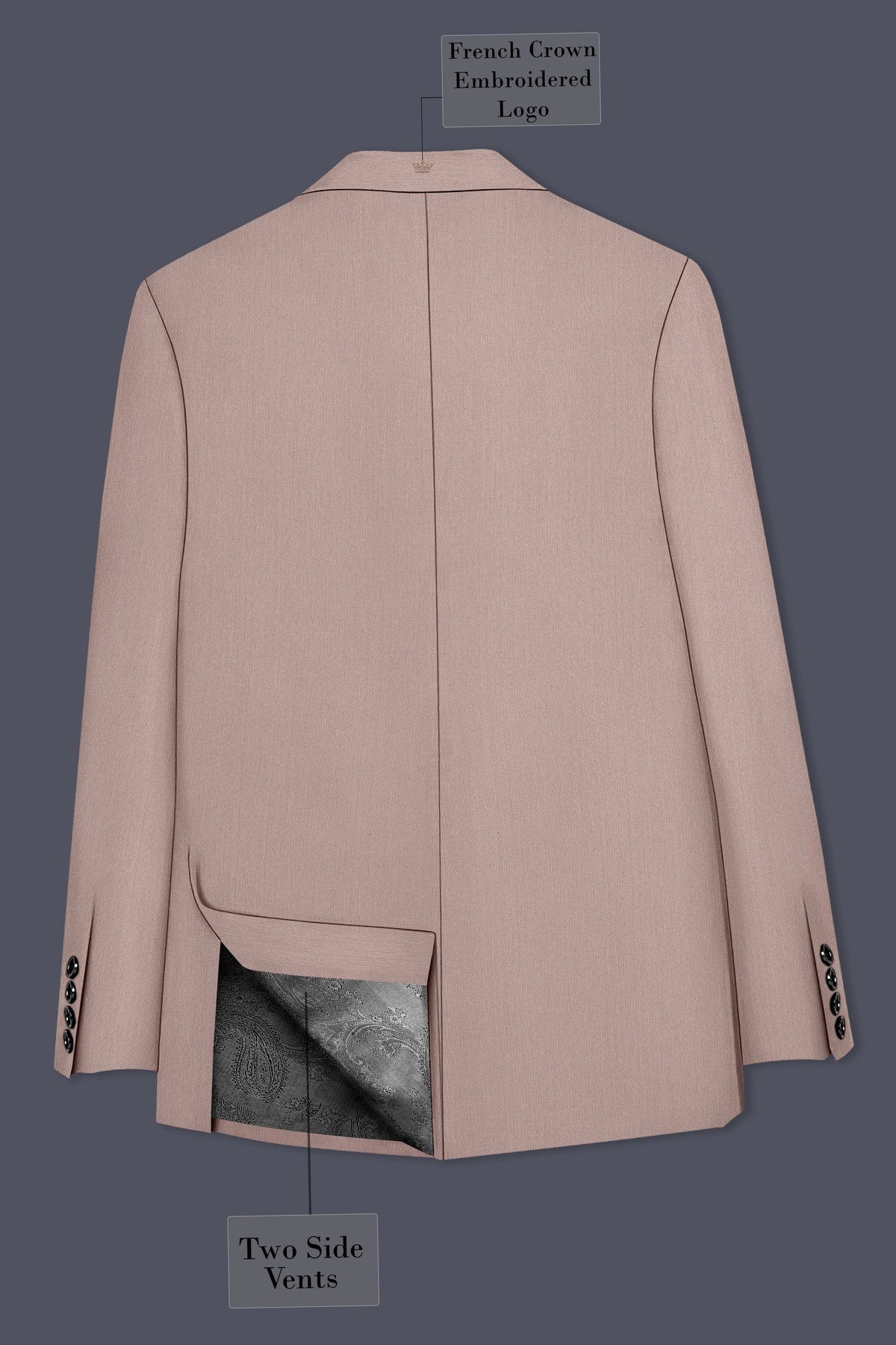 Amelio-Nomad Peach Diamond Textured Wool Rich Slight Stretch Double Breasted Blazer