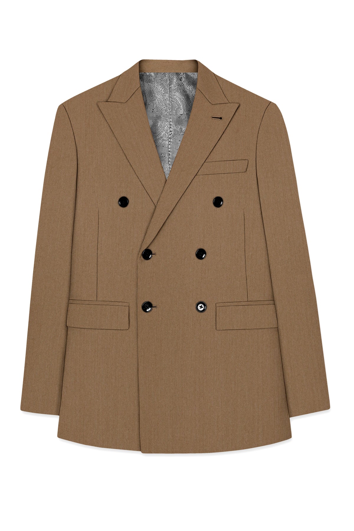 Weston-Millbrook Brown Diamond Textured Wool Rich Slight Stretch Double Breasted Blazer