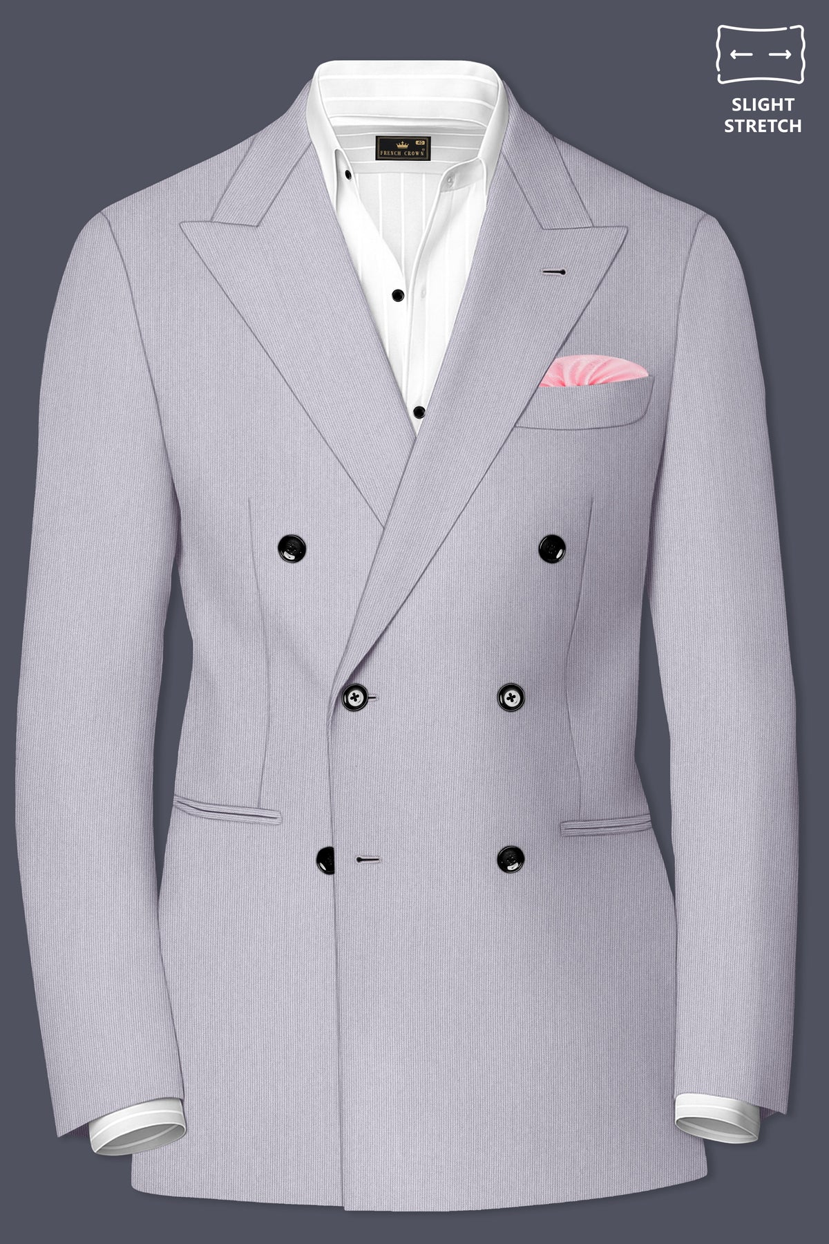 Virelli-Suva Gray Diamond Textured Wool Rich Slight Stretch Double Breasted Blazer