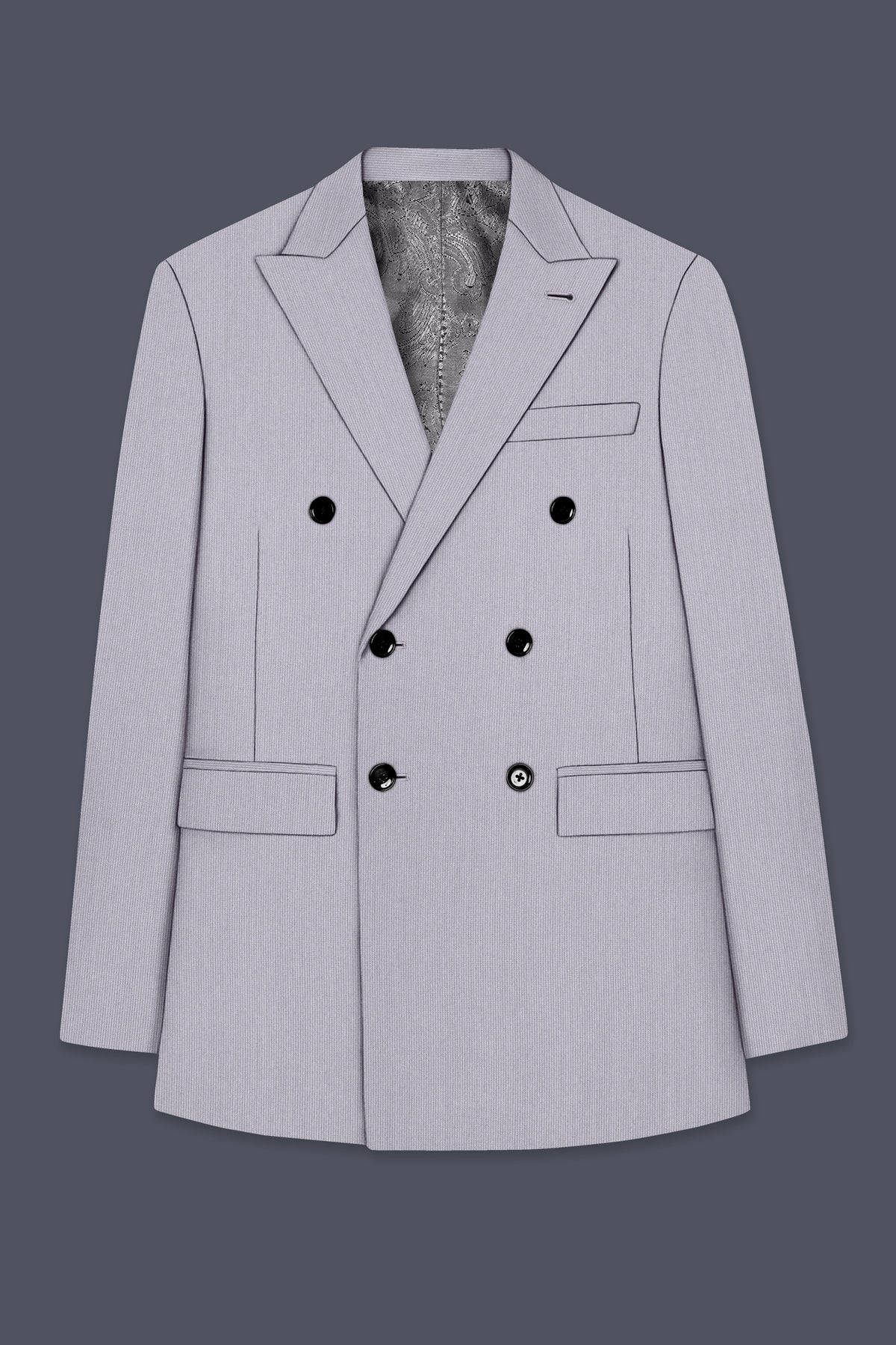 Virelli-Suva Gray Diamond Textured Wool Rich Slight Stretch Double Breasted Blazer
