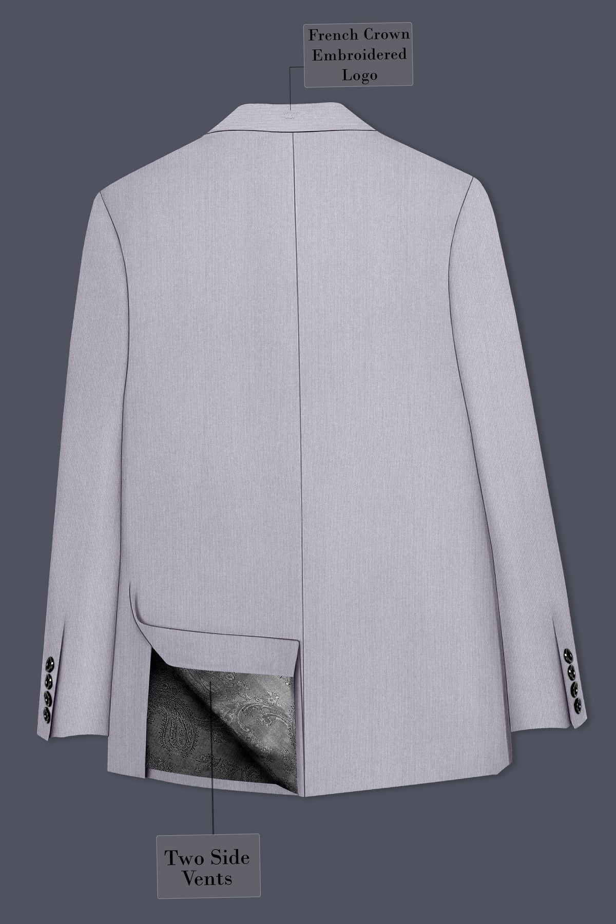 Virelli-Suva Gray Diamond Textured Wool Rich Slight Stretch Double Breasted Blazer