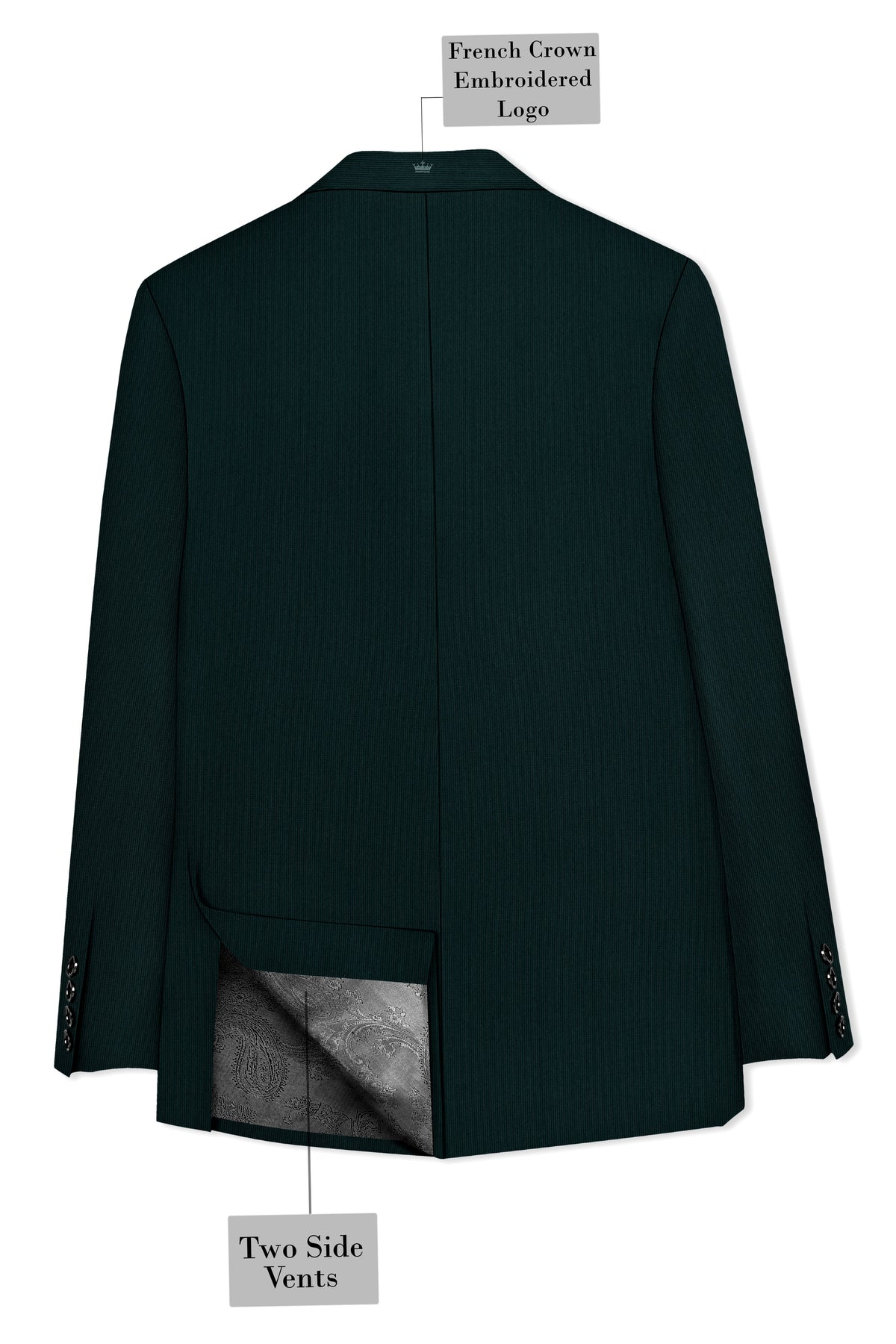 Viridian-Burnham Green Diamond Textured Wool Rich Slight Stretch Double Breasted Blazer