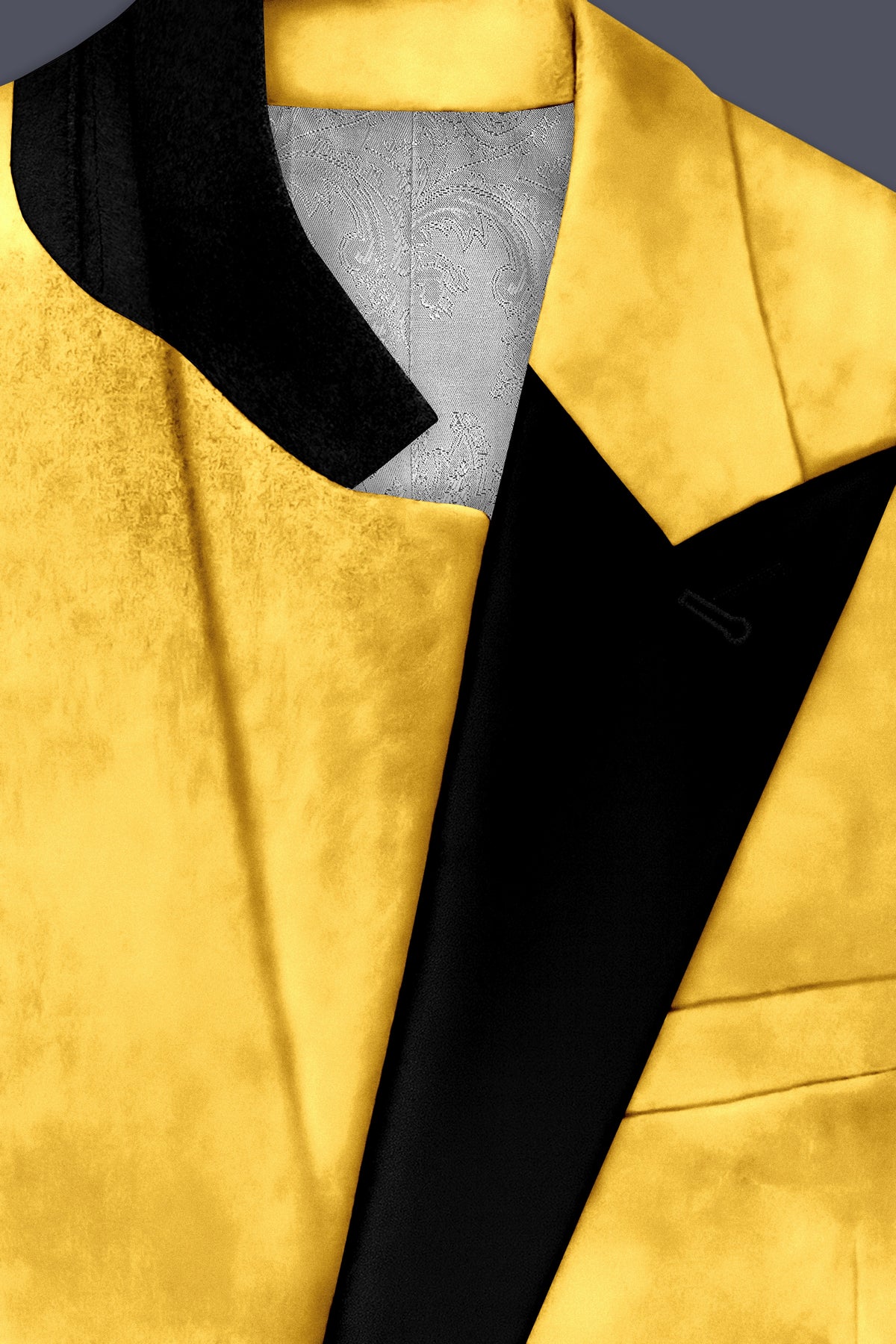 Lustre-Tulip Yellow Velvet Peak Lapel Tuxedo Blazer