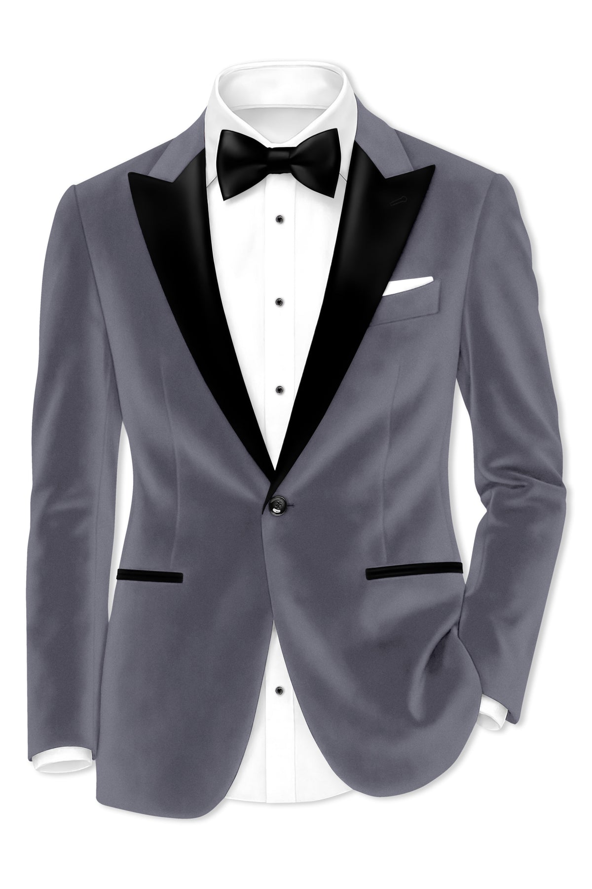 Velluto-Tuna Gray Velvet Peak Lapel Tuxedo Blazer