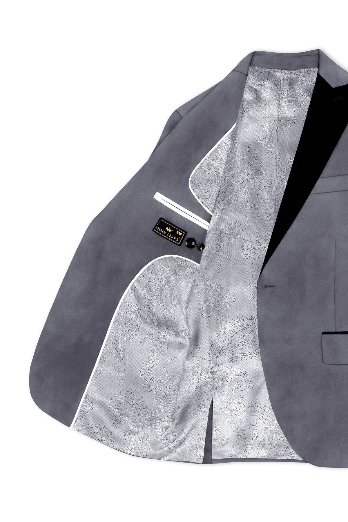 Velluto-Tuna Gray Velvet Peak Lapel Tuxedo Blazer