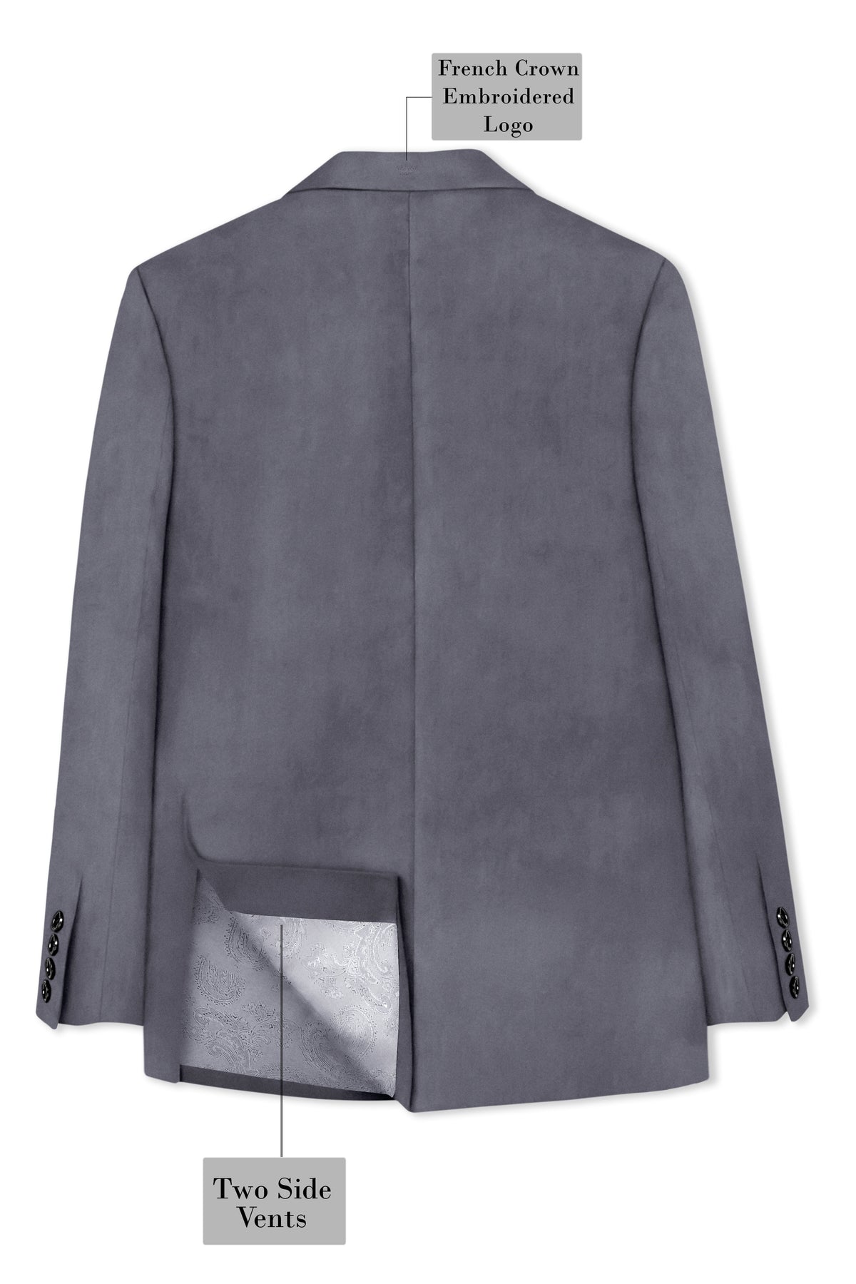 Velluto-Tuna Gray Velvet Peak Lapel Tuxedo Blazer