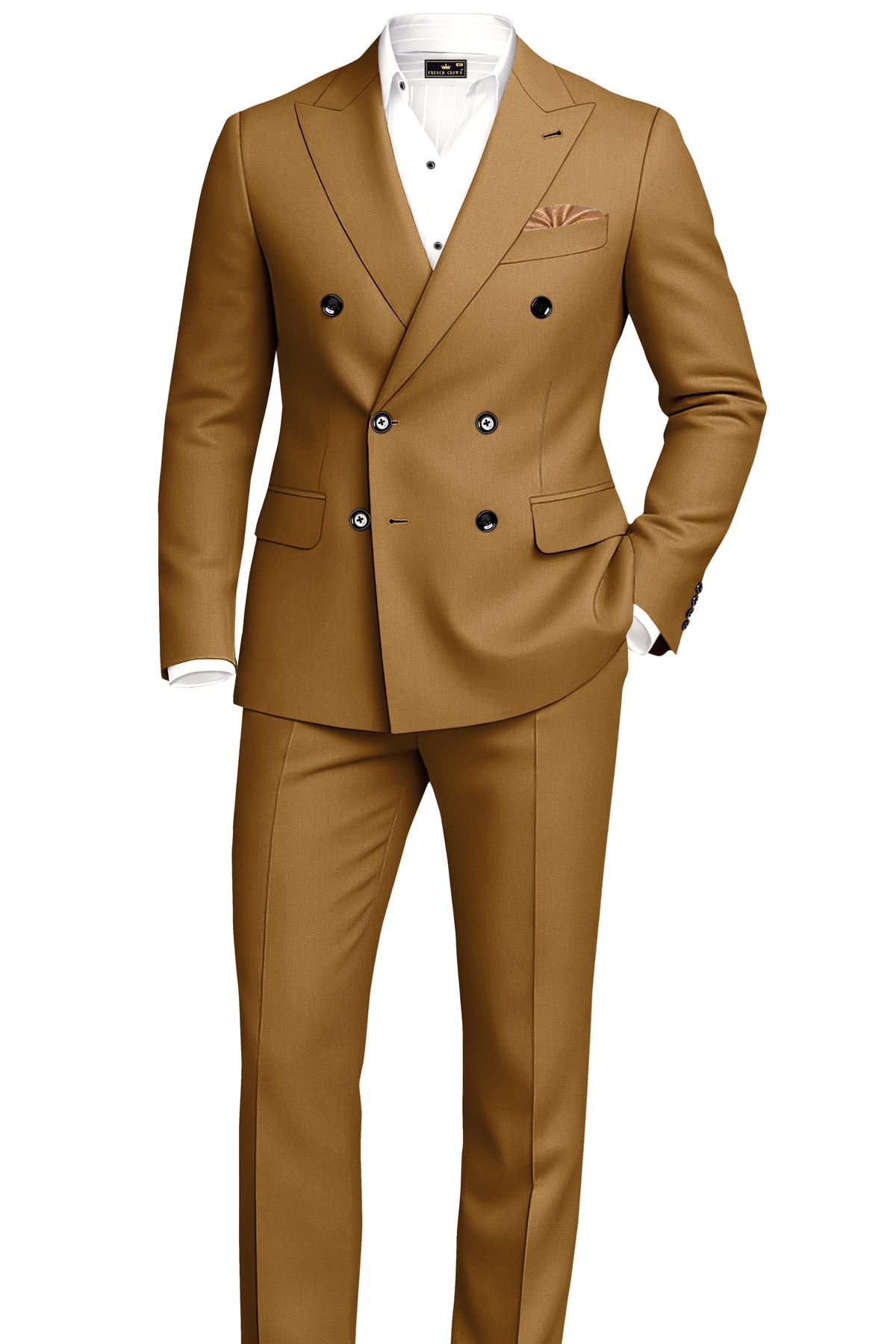Sartoro-Otter Brown Diamond Textured Wool Rich Slight Stretch Double Breasted Blazer