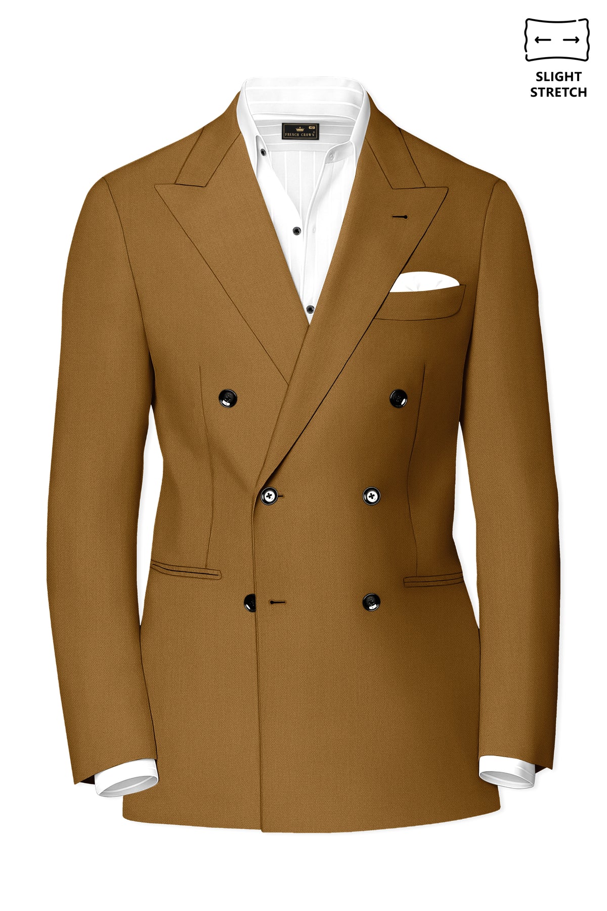 Sartoro-Otter Brown Diamond Textured Wool Rich Slight Stretch Double Breasted Blazer