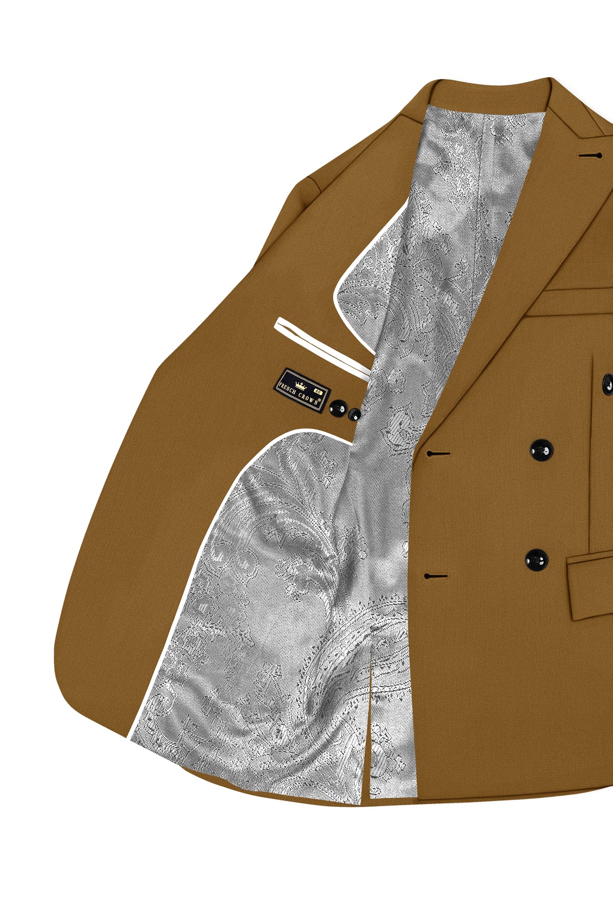 Sartoro-Otter Brown Diamond Textured Wool Rich Slight Stretch Double Breasted Blazer