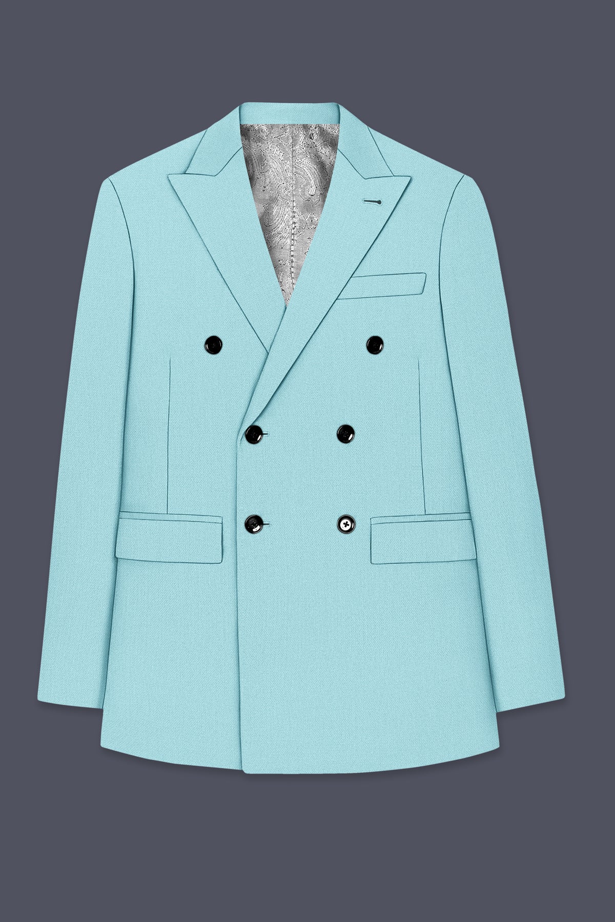 Eclipse-Hosta Blue Diamond Textured Wool Rich Slight Stretch Double Breasted Blazer