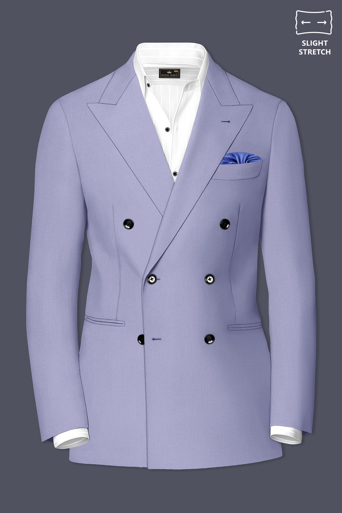 Royale-Chatelle Purple Diamond Textured Wool Rich Slight Stretch Double Breasted Blazer