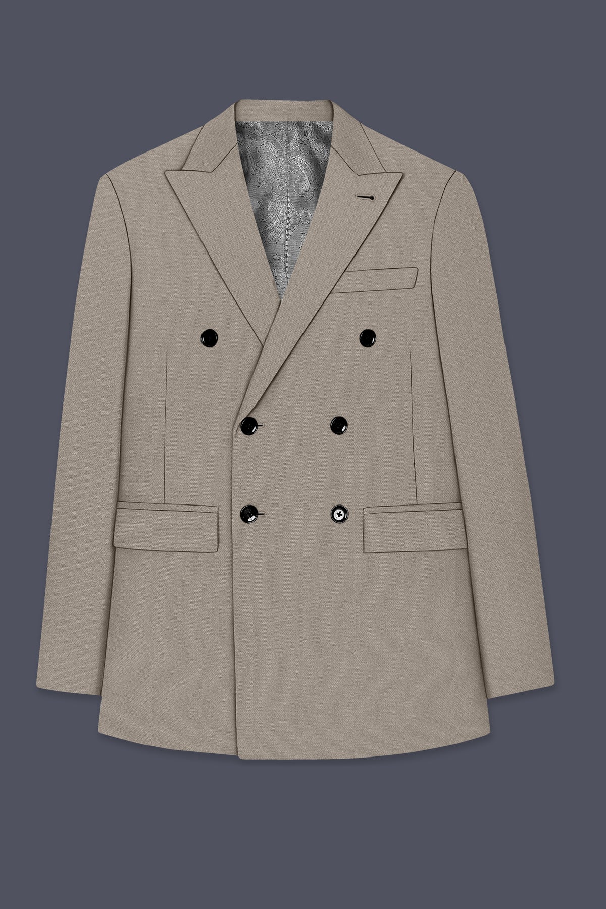 Mavren-Taupe Brown Diamond Textured Wool Rich Slight Stretch Double Breasted Blazer