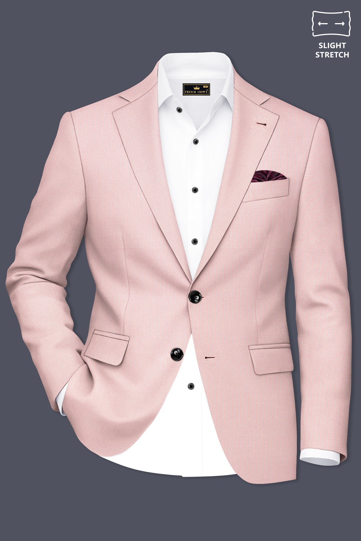 Blush-Cosmos Pink Diamond Textured Wool Rich Slight Stretch Single Breasted Blazer