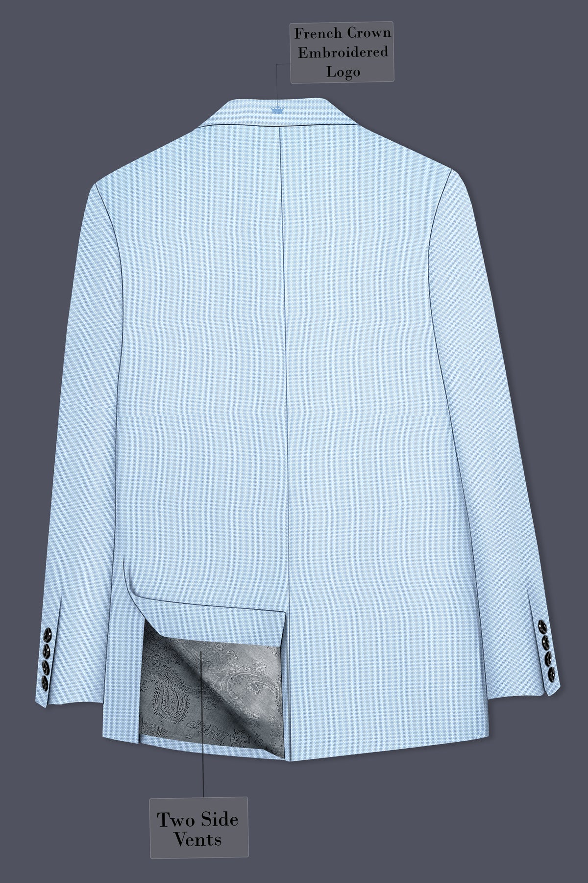 Azure-Hawkes Blue Diamond Textured Wool Rich Slight Stretch Single Breasted Blazer
