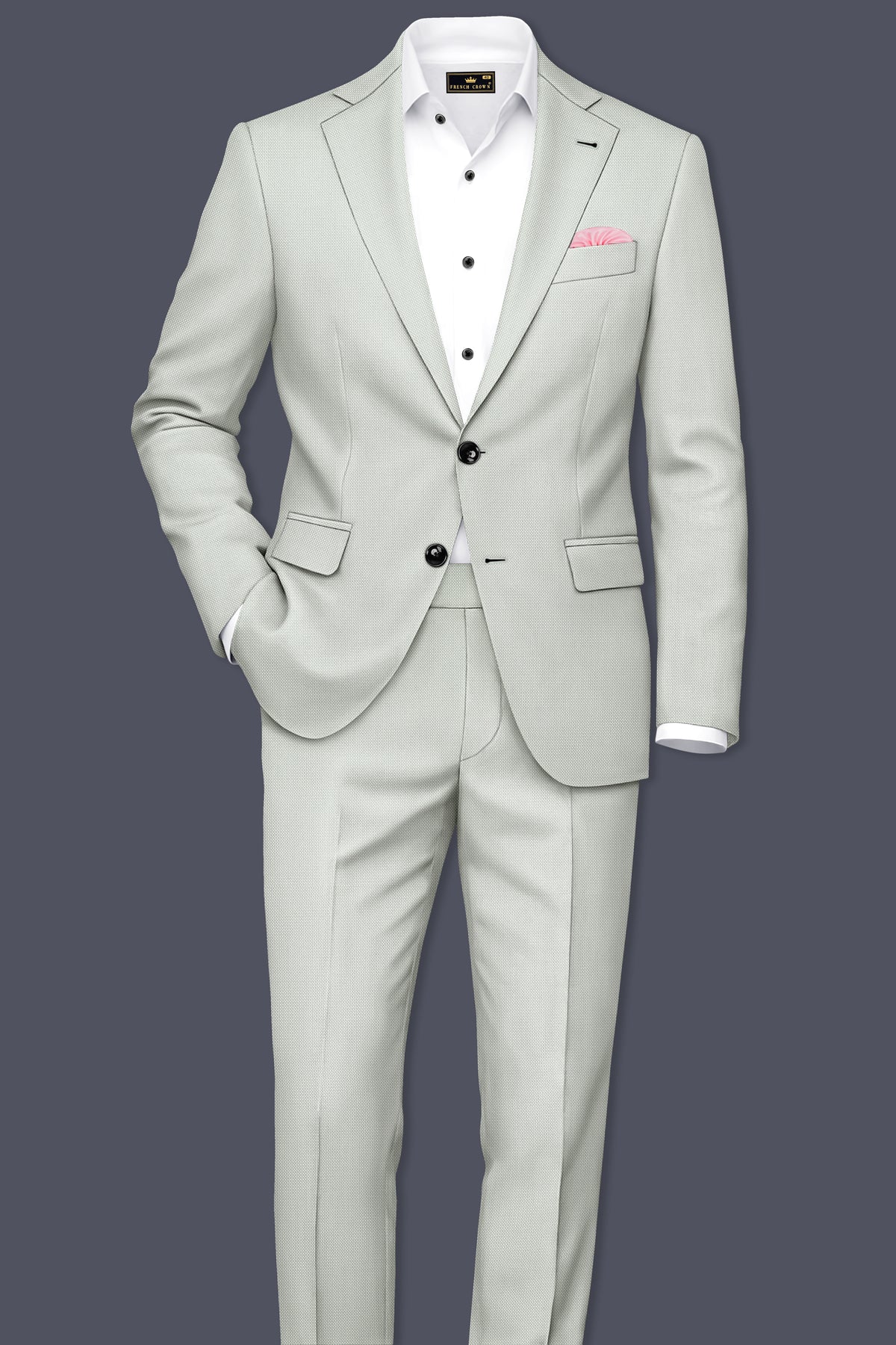 Cavell-Ash Gray Diamond Textured Wool Rich Slight Stretch Single Breasted Blazer