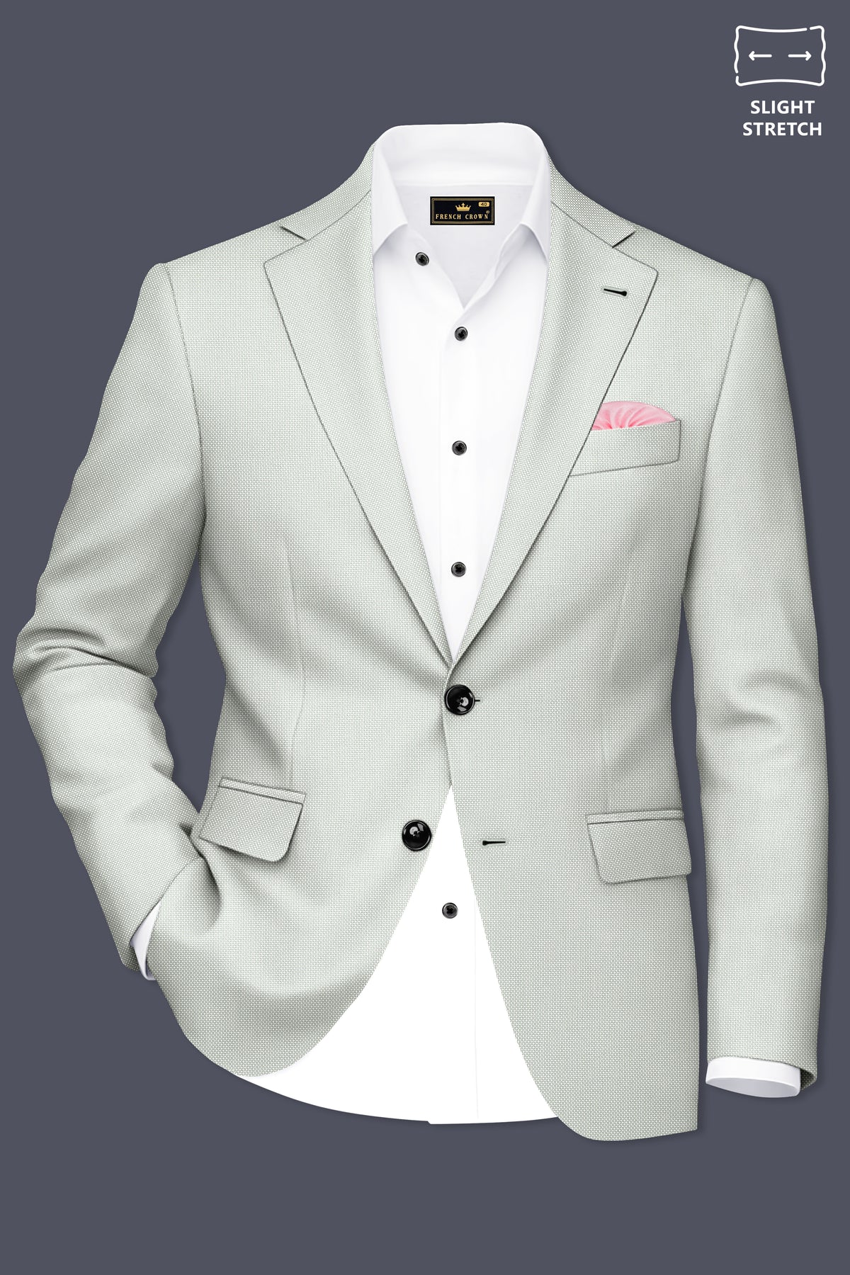 Cavell-Ash Gray Diamond Textured Wool Rich Slight Stretch Single Breasted Blazer