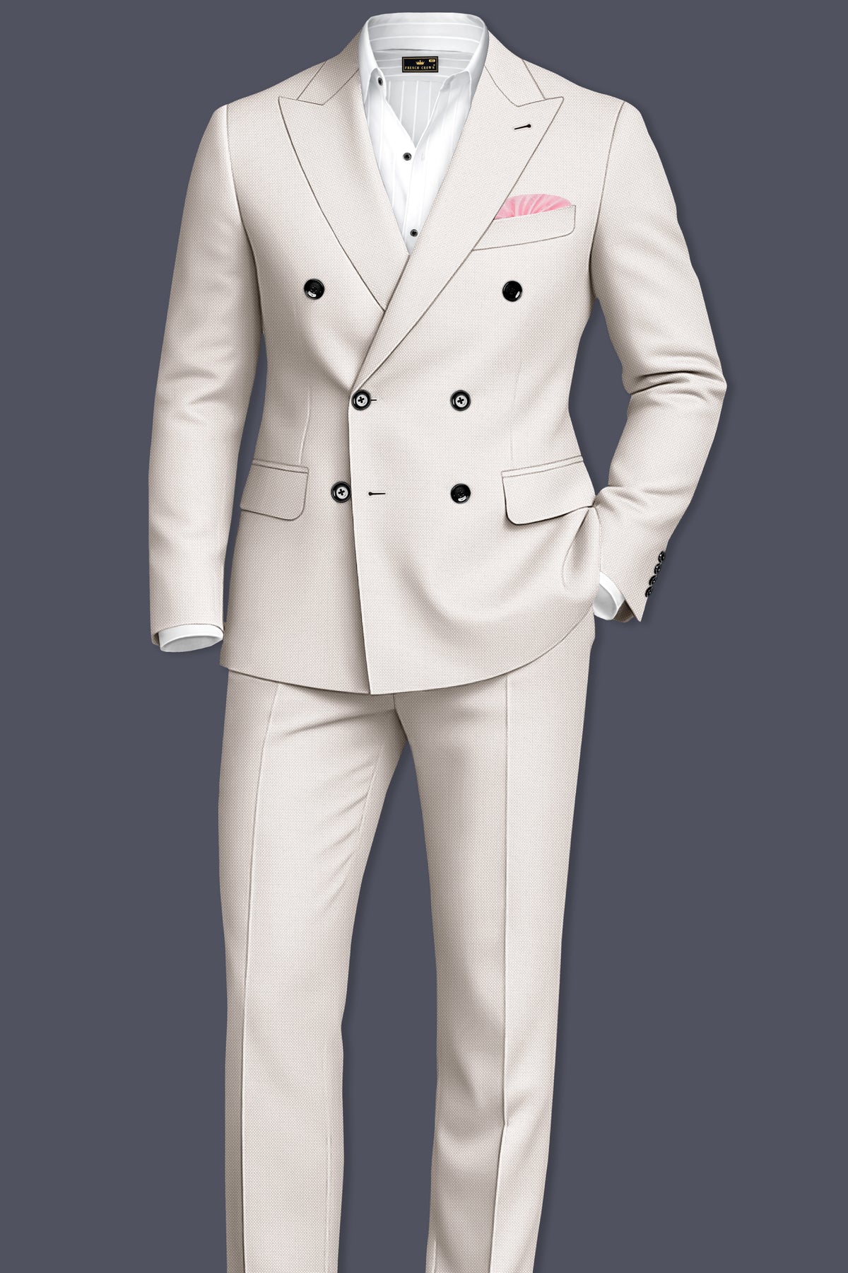 Dorian-Gainsboro Gray Diamond Textured Wool Rich Slight Stretch Double Breasted Blazer