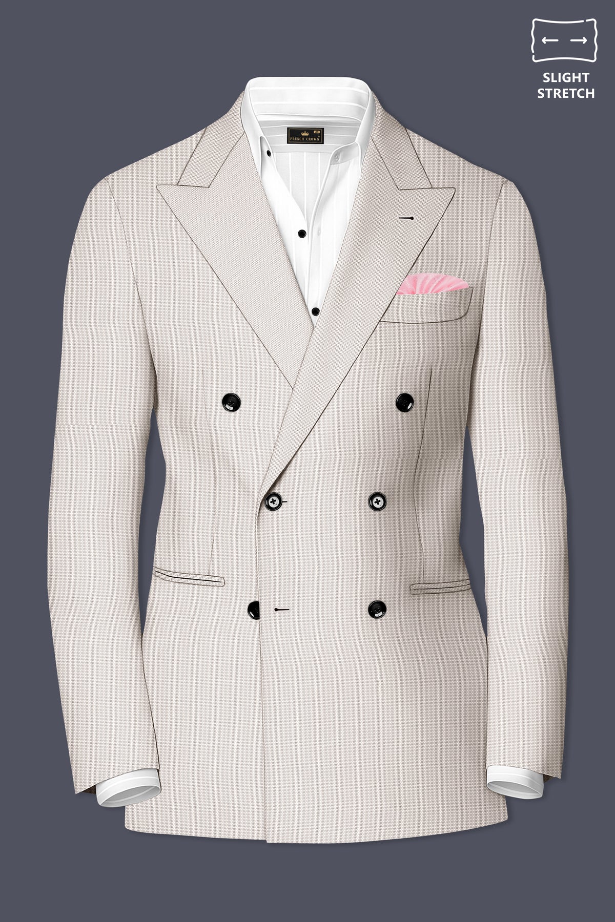 Dorian-Gainsboro Gray Diamond Textured Wool Rich Slight Stretch Double Breasted Blazer