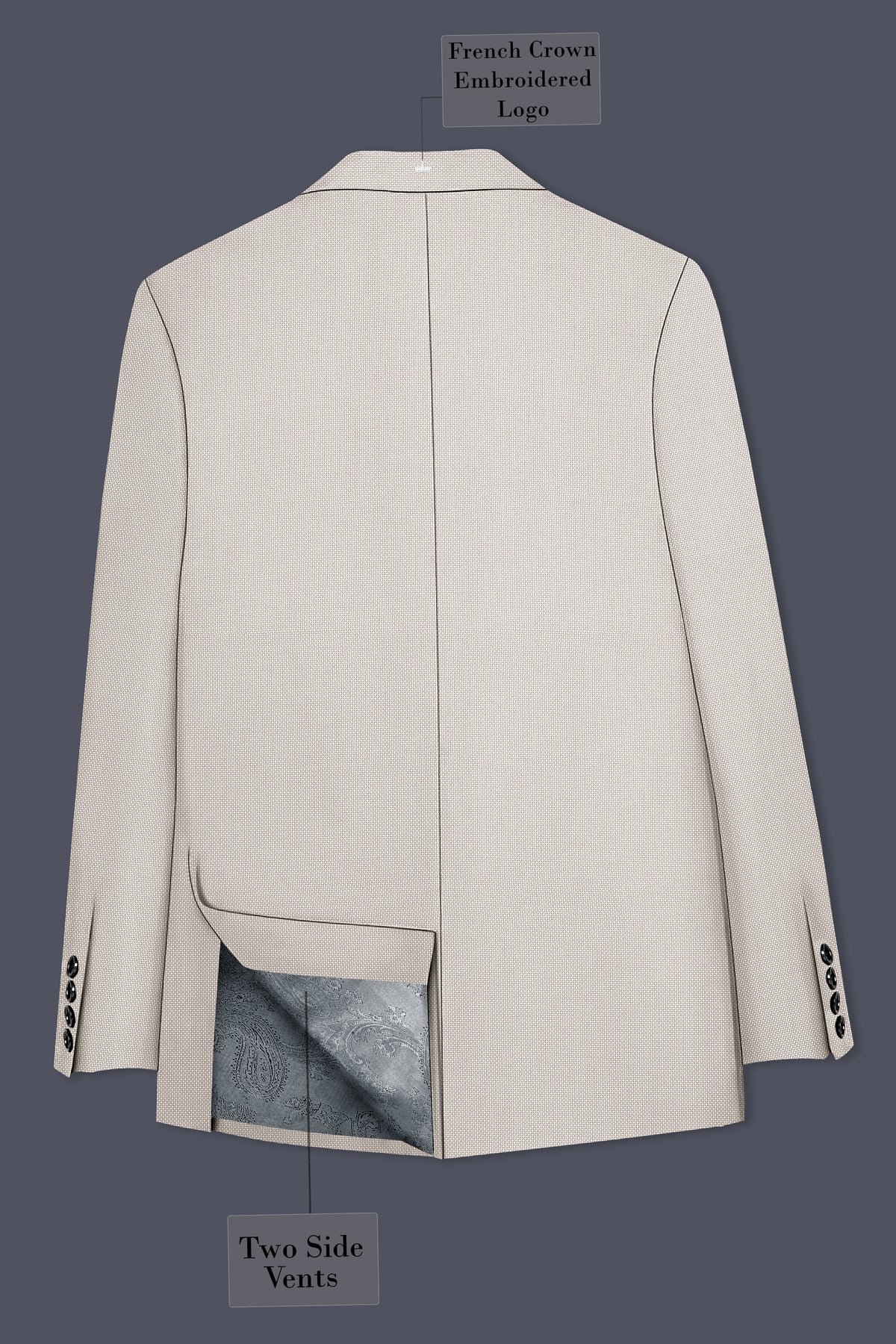 Dorian-Gainsboro Gray Diamond Textured Wool Rich Slight Stretch Double Breasted Blazer