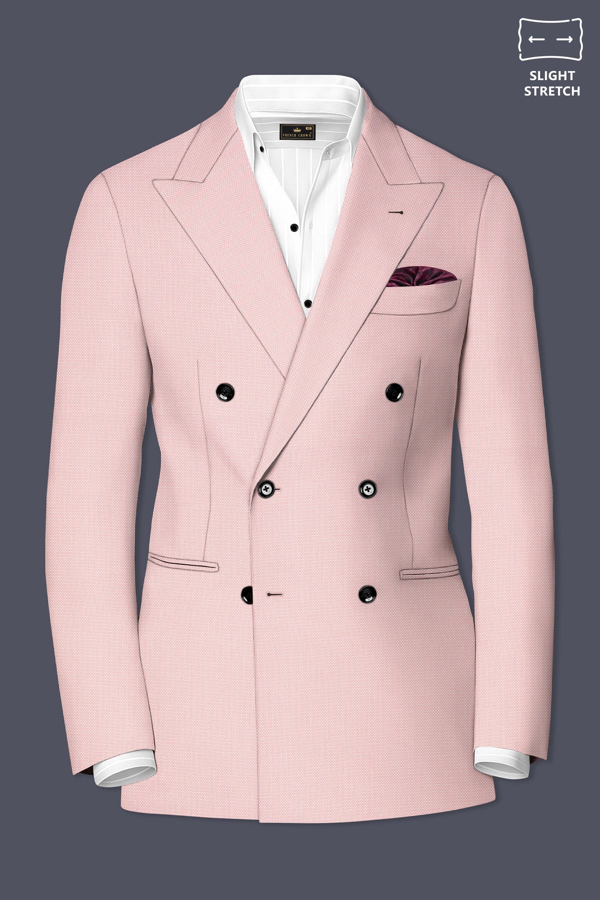Blush-Cosmos Pink Diamond Textured Wool Rich Slight Stretch Double Breasted Blazer