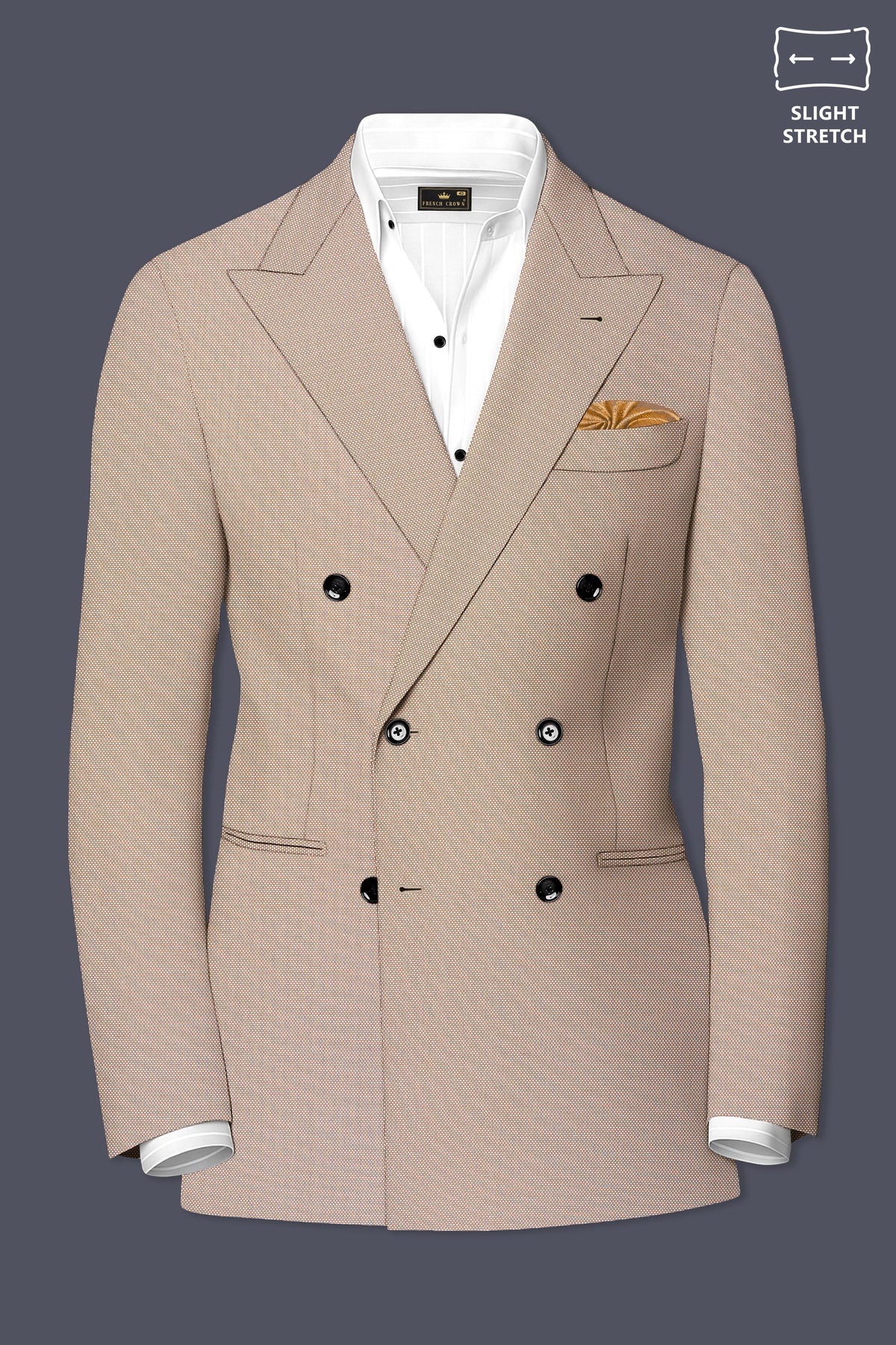 Terrano-Rodeo Brown Diamond Textured Wool Rich Slight Stretch Double Breasted Blazer